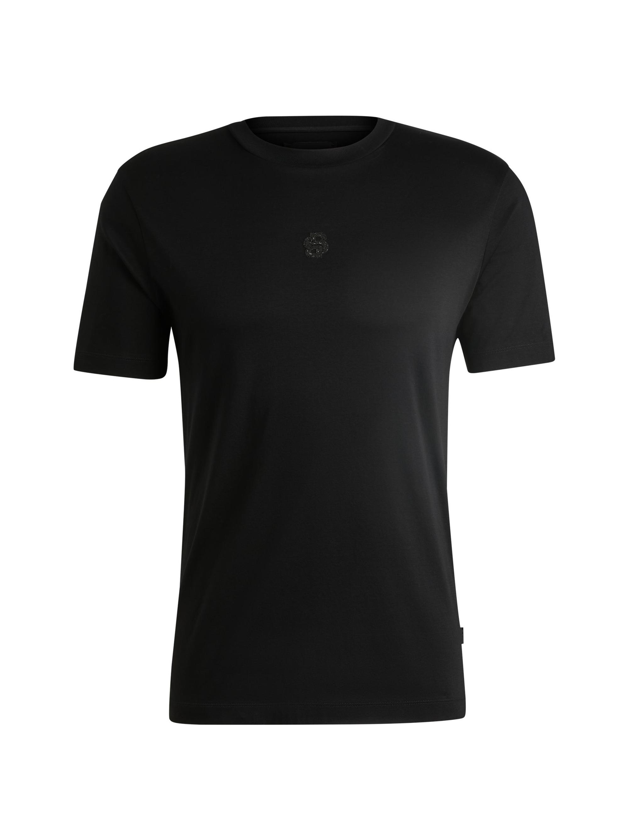 BOSS Men's Mercerized-Cotton T-Shirt with Double B Monogram - Black