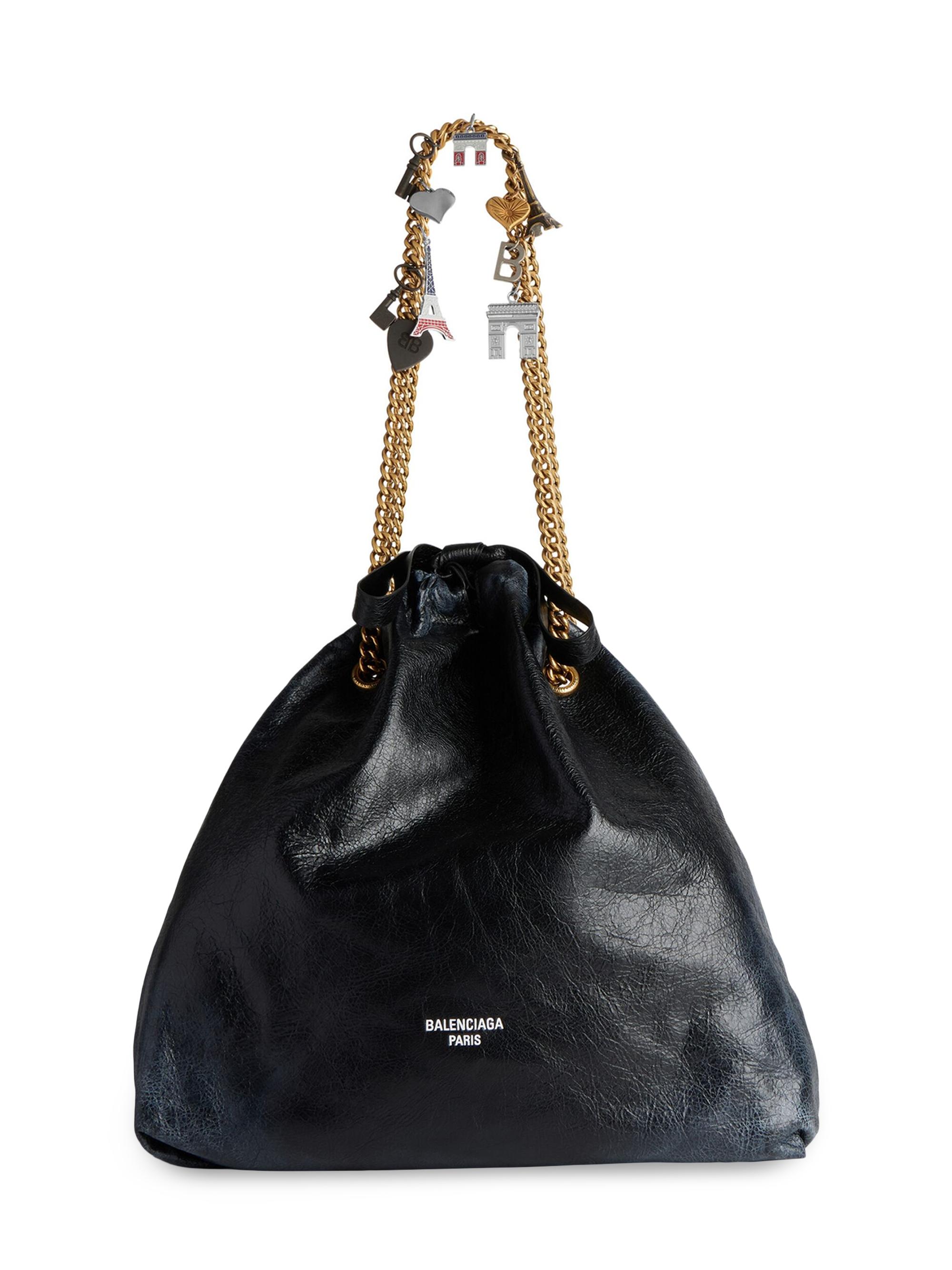 Balenciaga Women's Crush  Tote Bag Dirty Effect with Souvenirs - Black