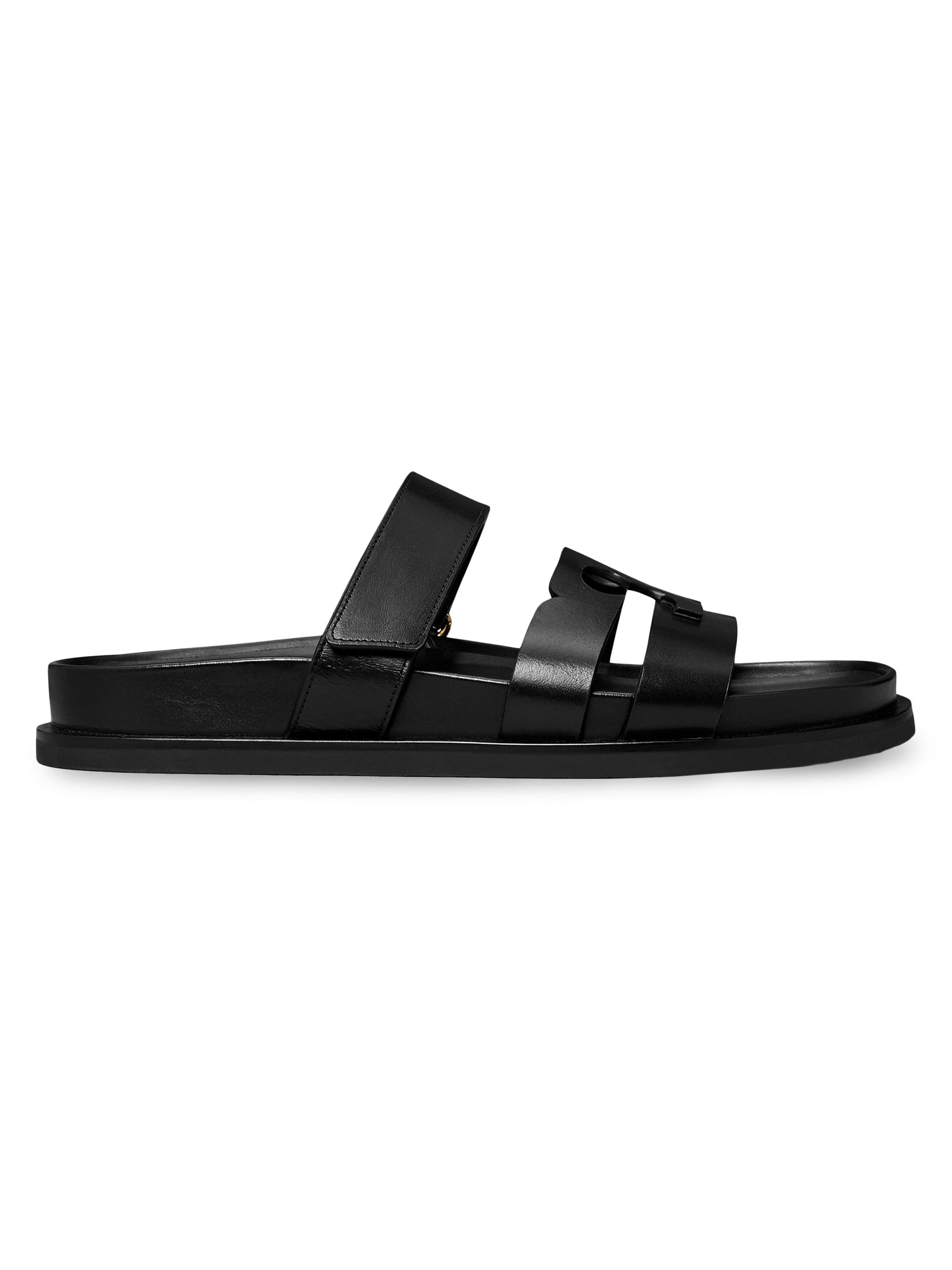 Tory Burch Ines Logo-Detailed Leather Slide Sandals | Saks Fifth