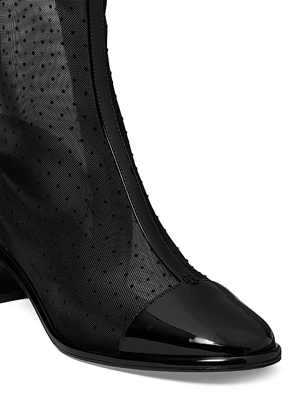 Shop Tory Burch 50MM Polka Dot Mesh & Patent Leather Ankle Shop Tory Burch 50MM Polka Dot Mesh & Patent Leather Ankle