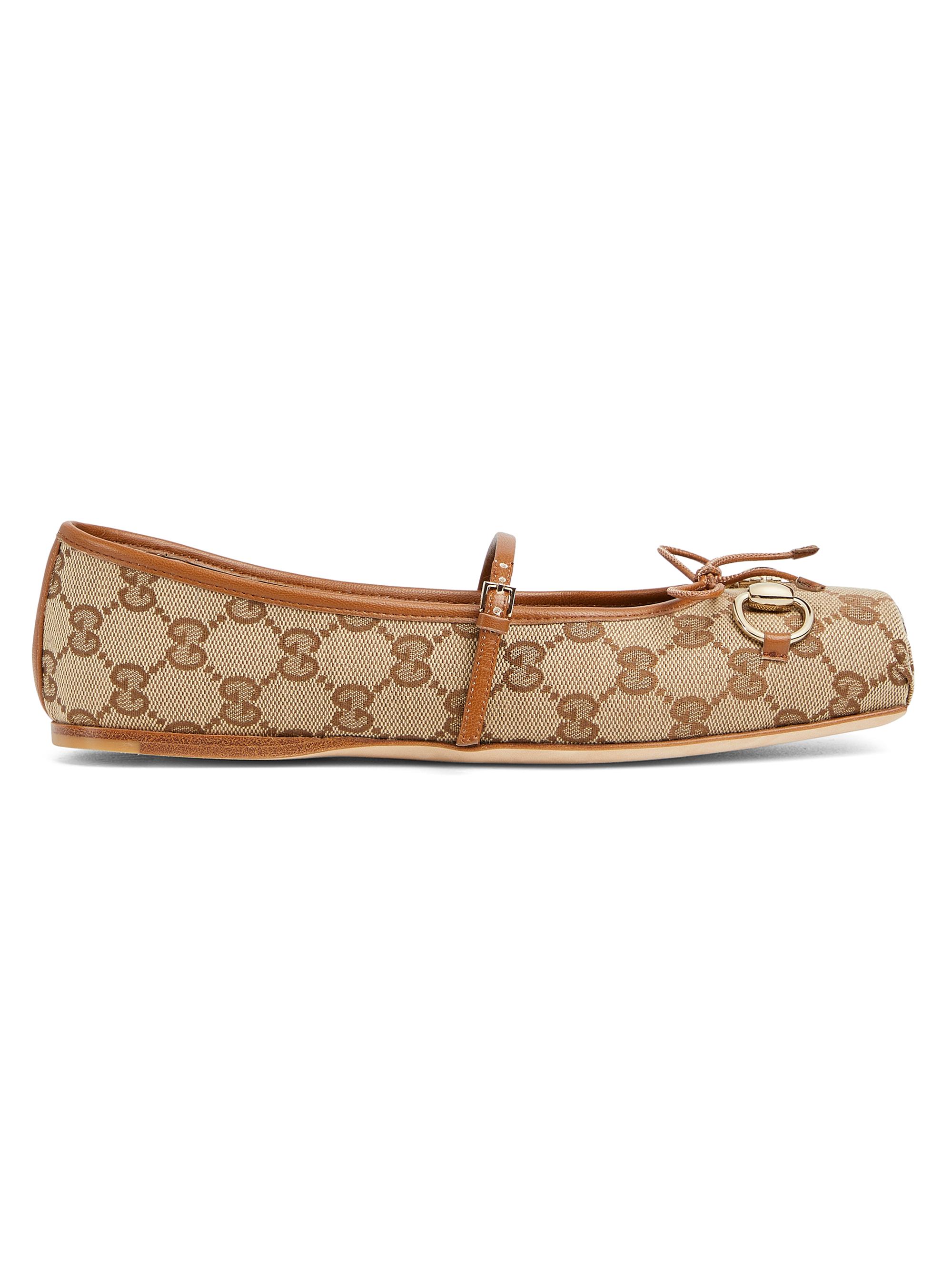 Gucci Women's GG Canvas Horsebit Ballet Flats - Beige Ebony