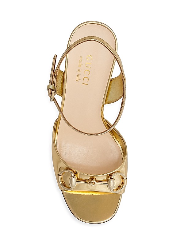 Shop Gucci Lady Horsebit Metallic Leather Sandals | Saks Shop Gucci Lady Horsebit Metallic Leather Sandals | Saks