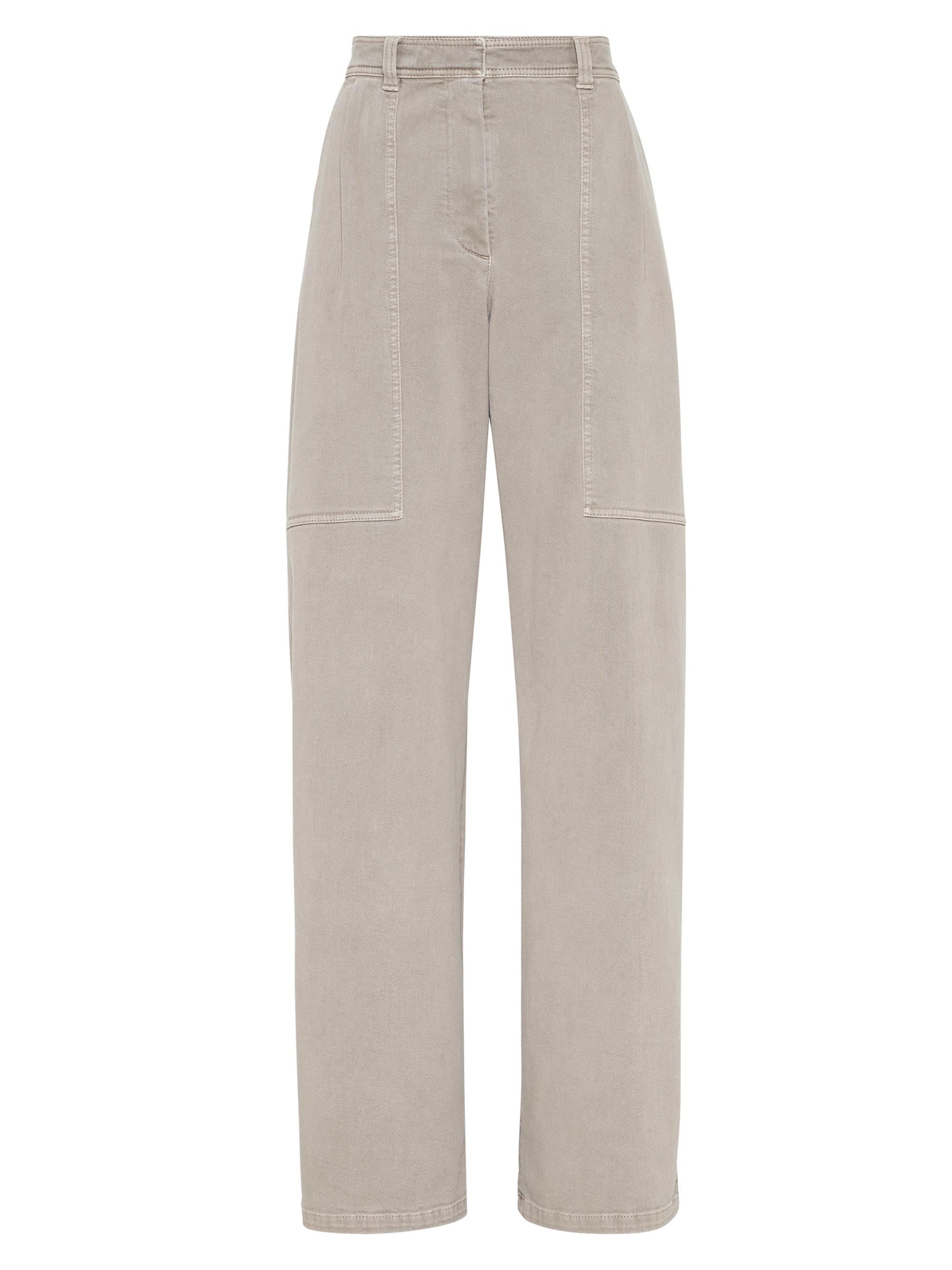 Brunello Cucinelli Women's Stretch Dyed Denim Loose Utility Trousers - Cool Beige