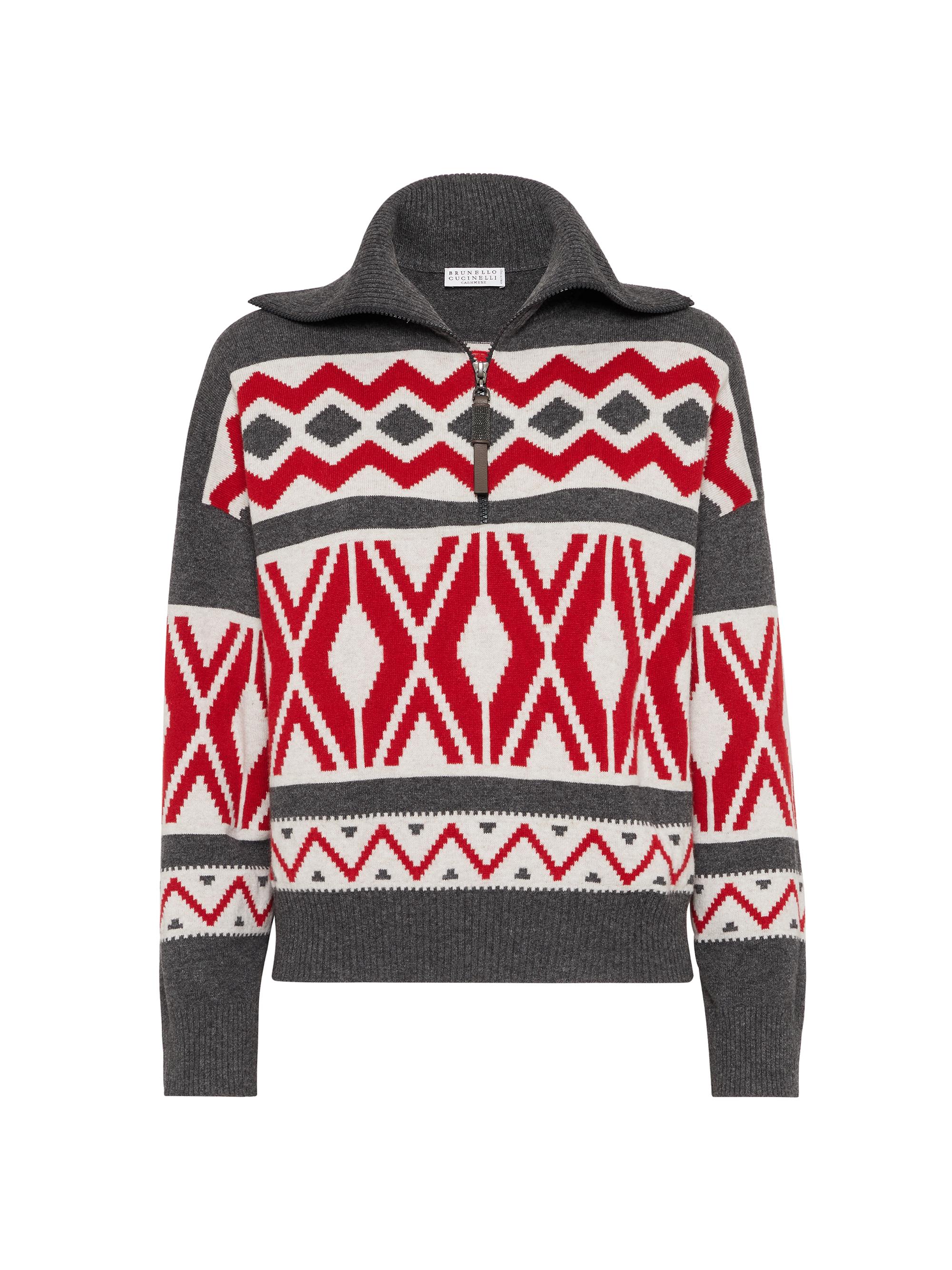 Brunello Cucinelli Women's Virgin Wool, Cashmere and Silk Retro Jacquard Turtleneck Sweater - Lignite