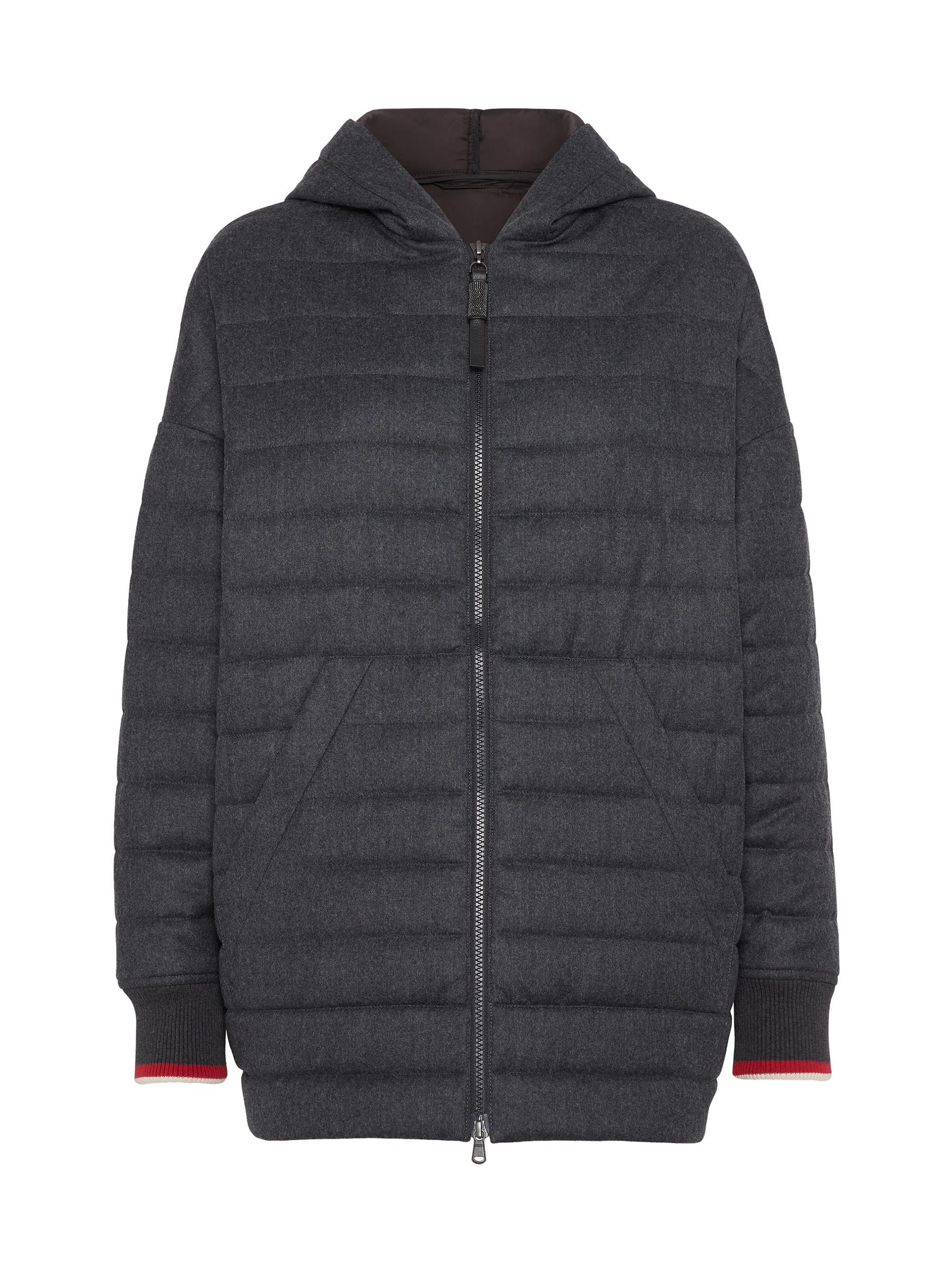 Brunello Cucinelli Women's Water Resistant Virgin Wool Flannel Hooded Outerwear Jacket - Dark Grey