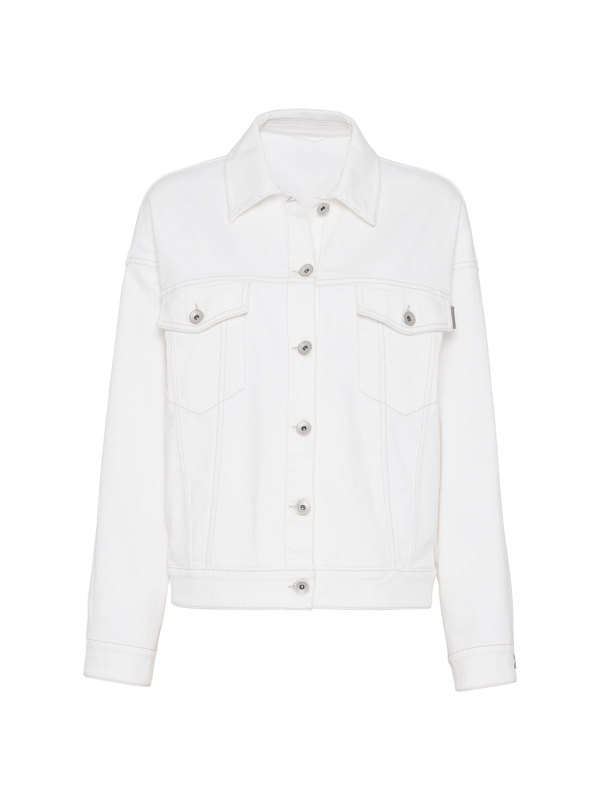 Brunello Cucinelli Women's Garment Dyed Comfort Denim Four Pocket Jacket with Shiny Tab - White