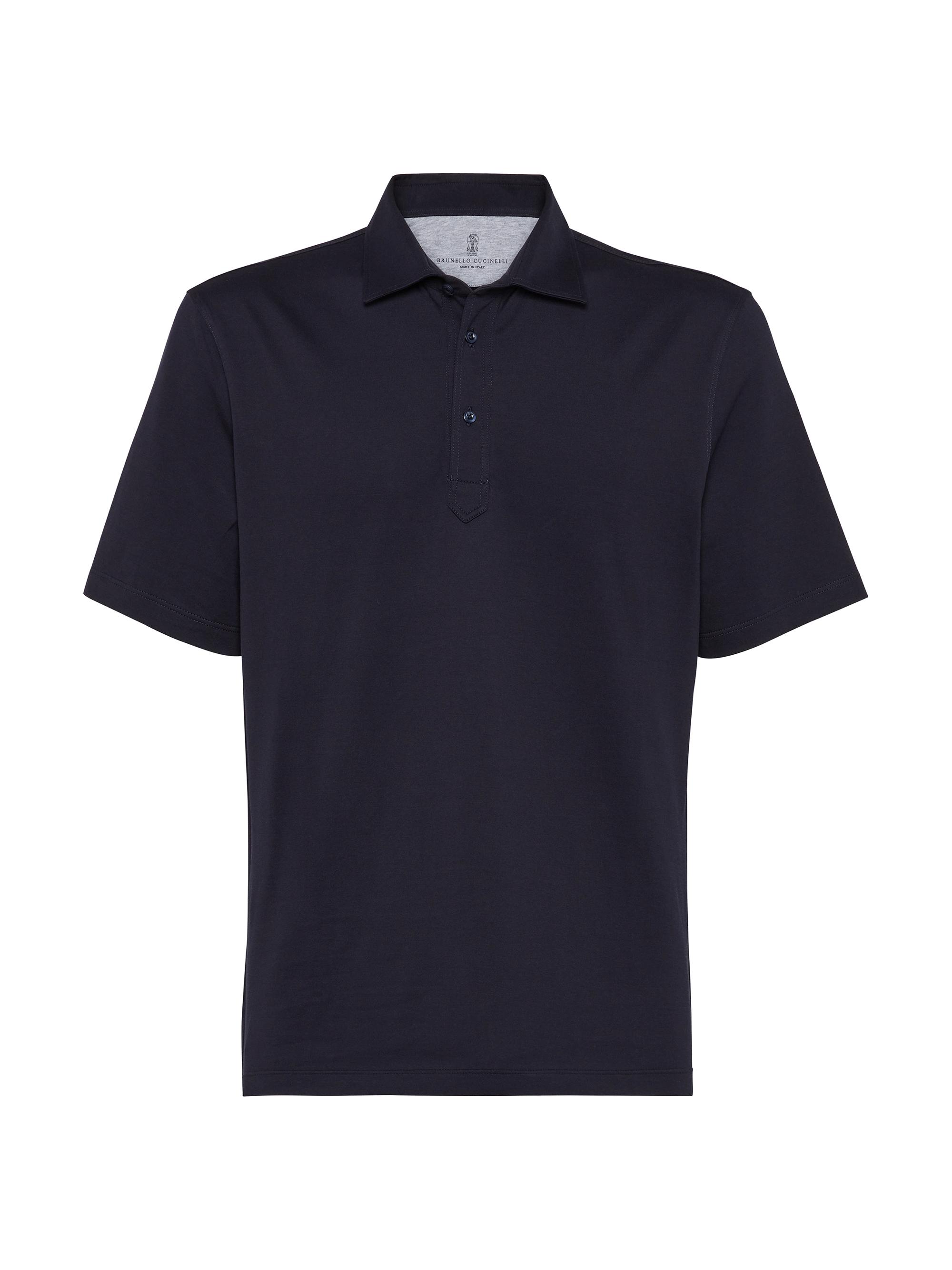 Brunello Cucinelli Men's Cotton Jersey Polo with Shirt Style Collar - Navy Blue