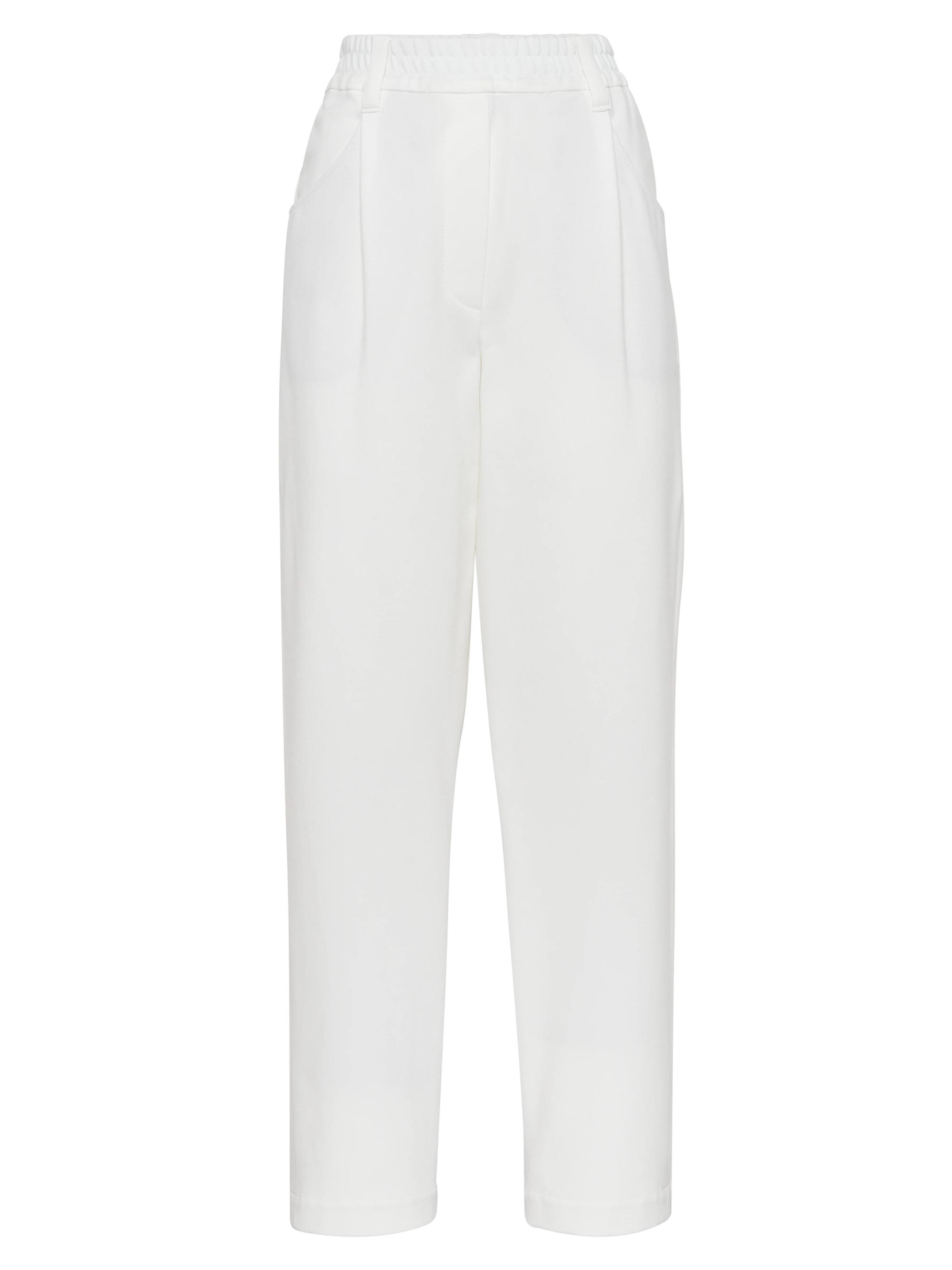 Brunello Cucinelli Women's Stretch Cotton Couture Interlock Baggy Trousers - White