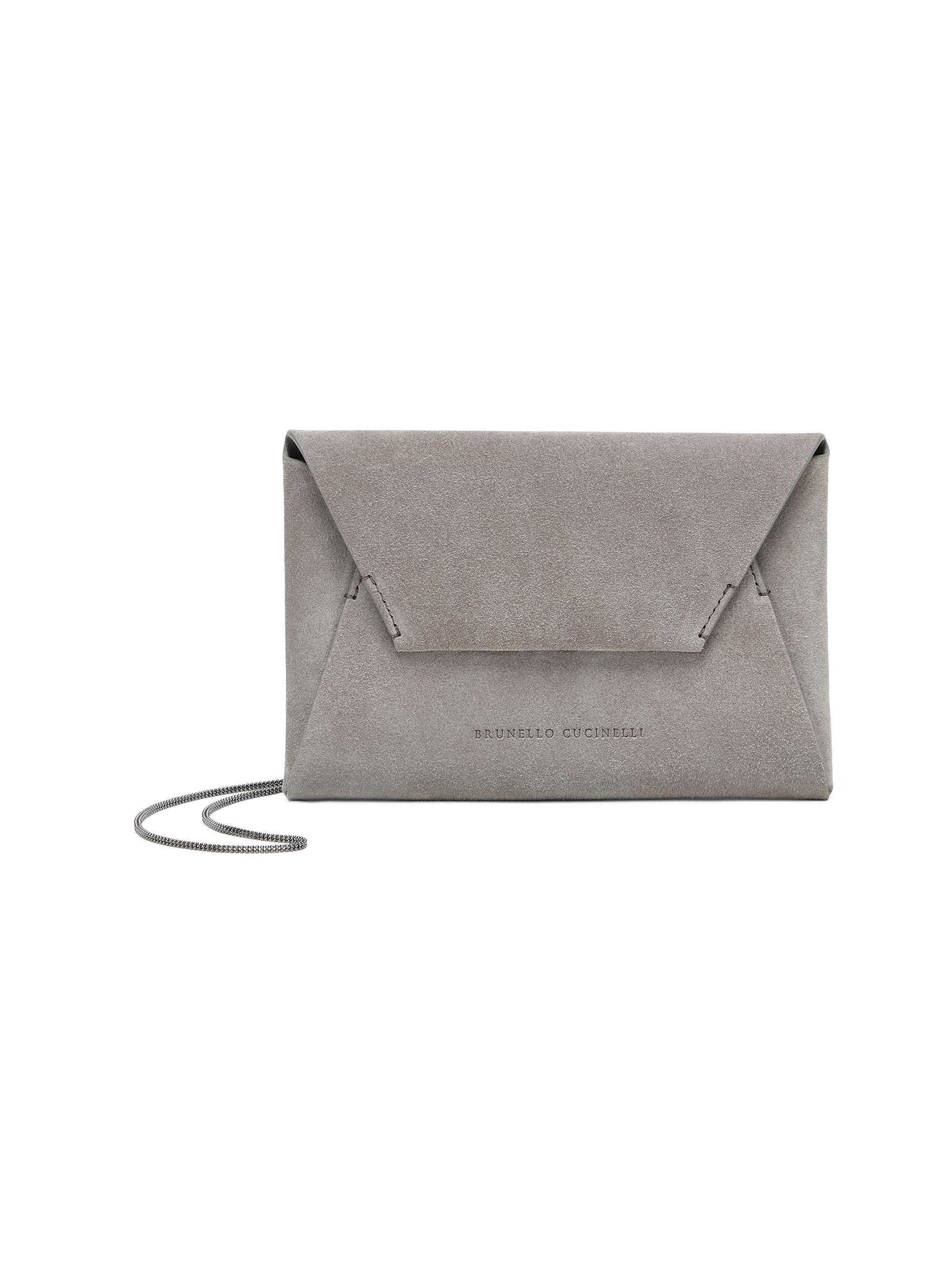 Brunello Cucinelli Women's Duo Pochette in Suede with Precious Chain - Grey
