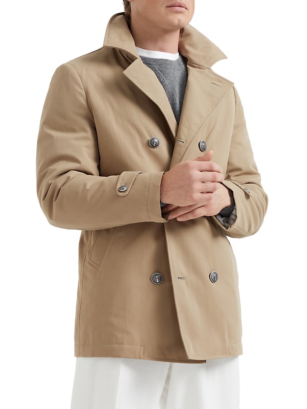 Shop Brunello Cucinelli Techno Cotton Gabardine Pea Coat Shop Brunello Cucinelli Techno Cotton Gabardine Pea Coat