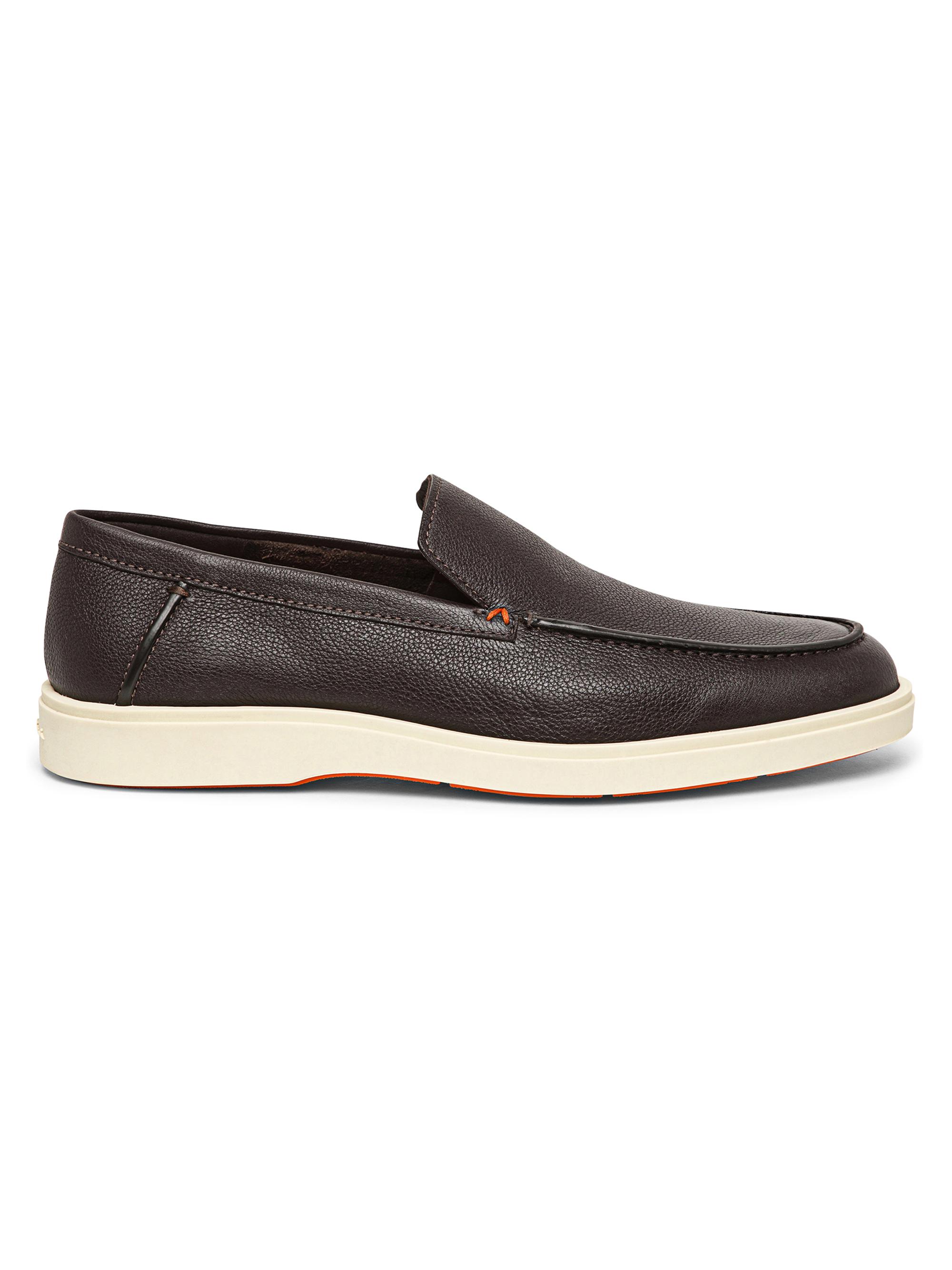 Santoni Men's Detroit Tumbled Leather Loafers - Dark Brown
