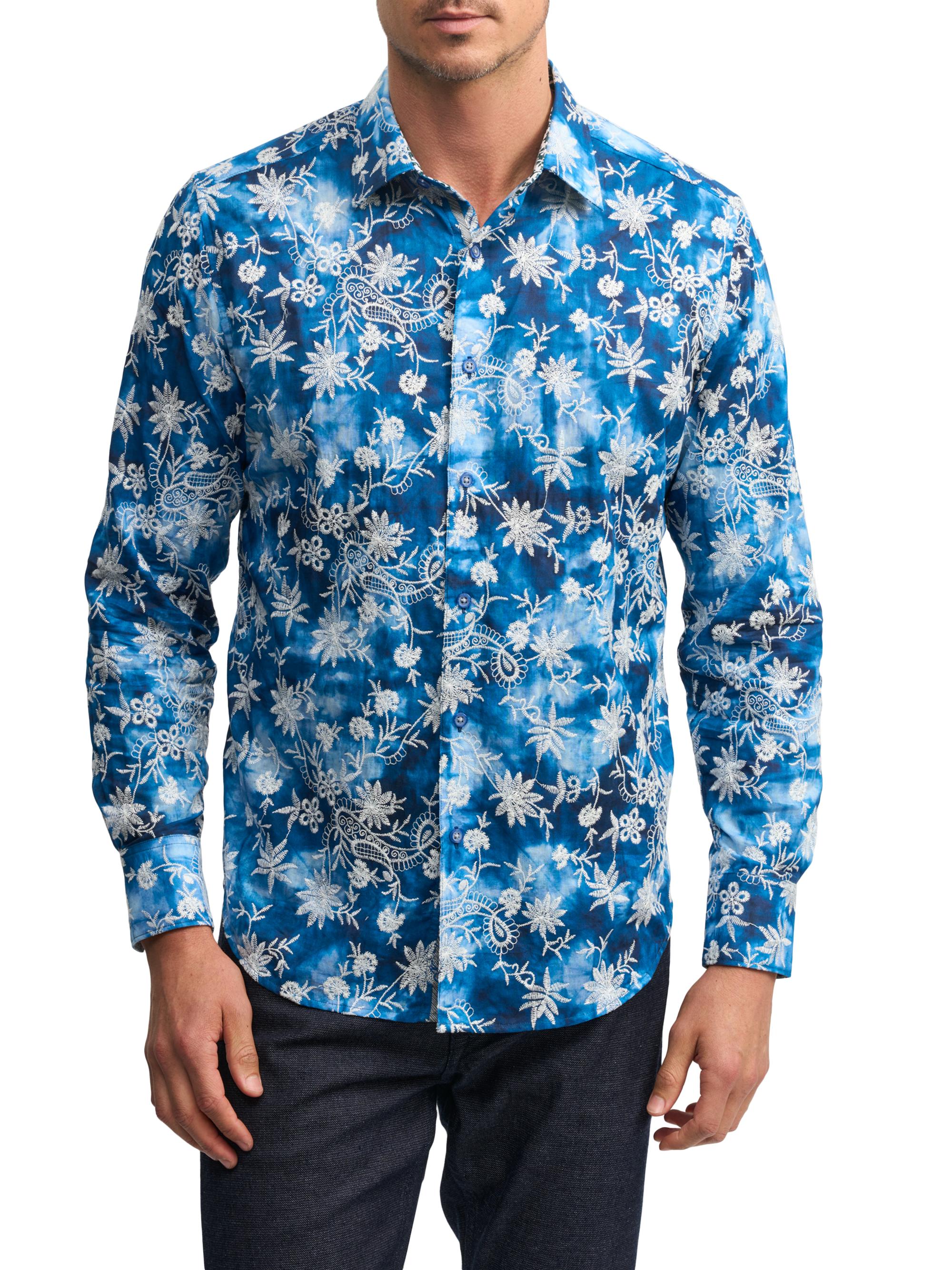 Robert Graham Men's Superior Embroidered Cotton Tie-Dye Long-Sleeve Shirt - Blue