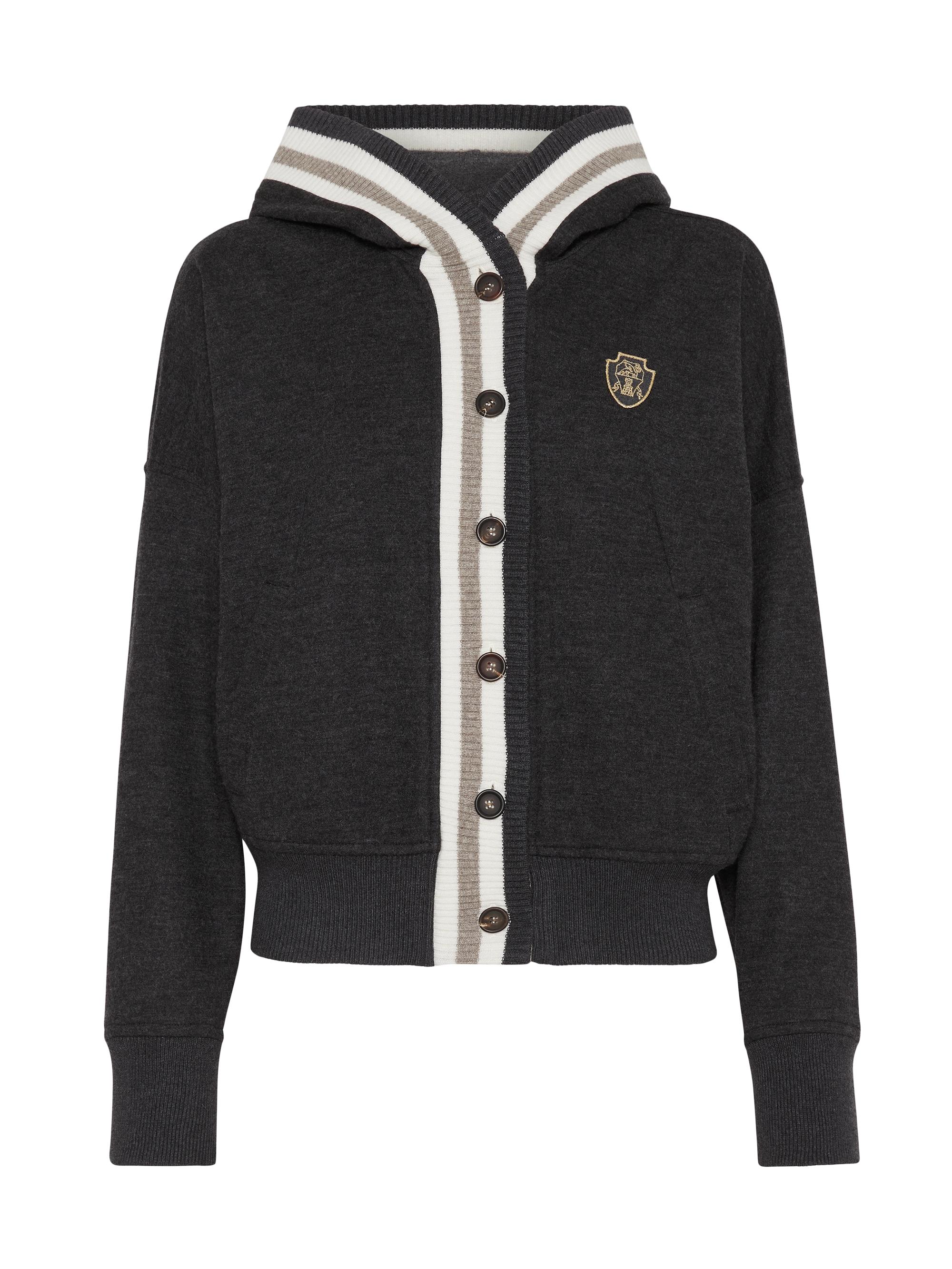 Brunello Cucinelli Women's Cashmere Interlock Hooded Sweatshirt with Logo - Medium Grey