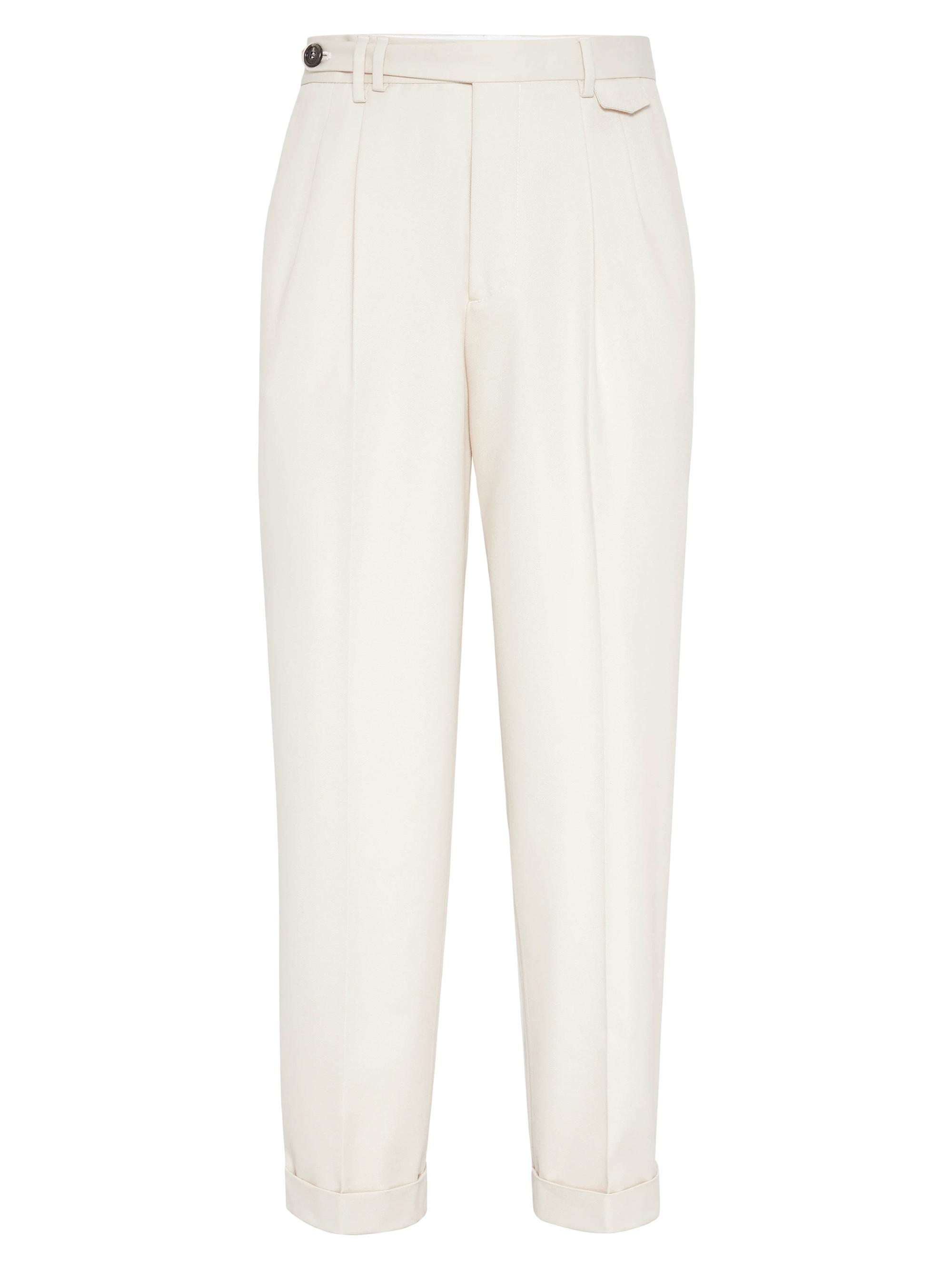 Brunello Cucinelli Men's Cotton and Virgin Wool Gabardine Leisure Fit Trousers - Off White