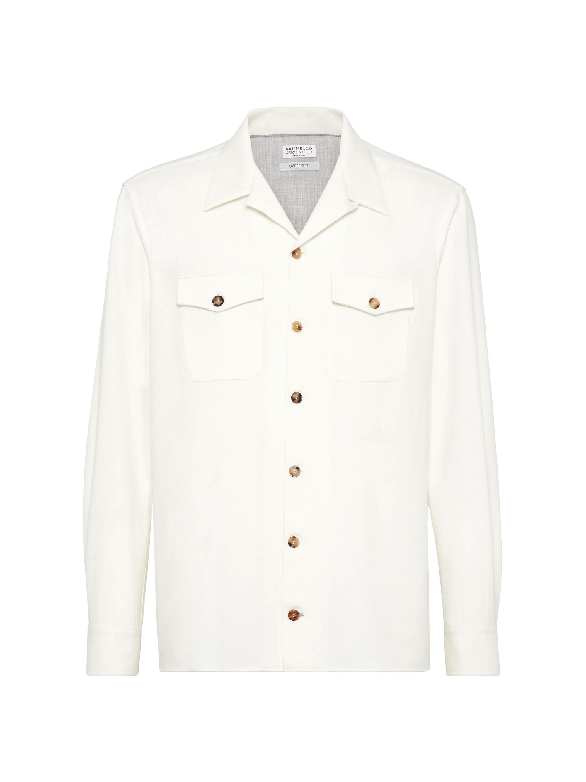 Brunello Cucinelli Men's Wool and Cashmere Flannel Overshirt with Camp Collar - Panama