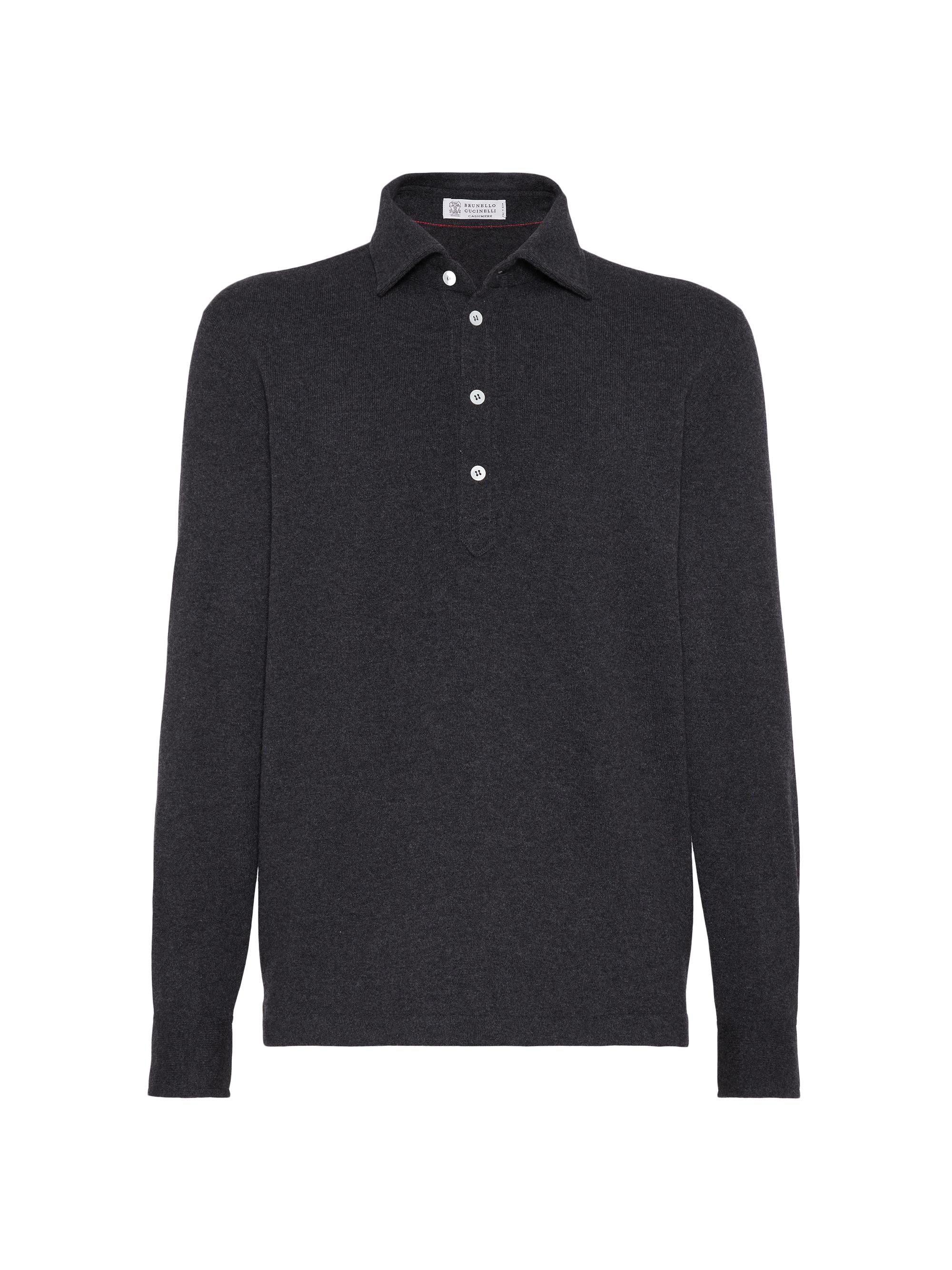 Brunello Cucinelli Men's Cashmere Knit Polo Sweater - Anthracite
