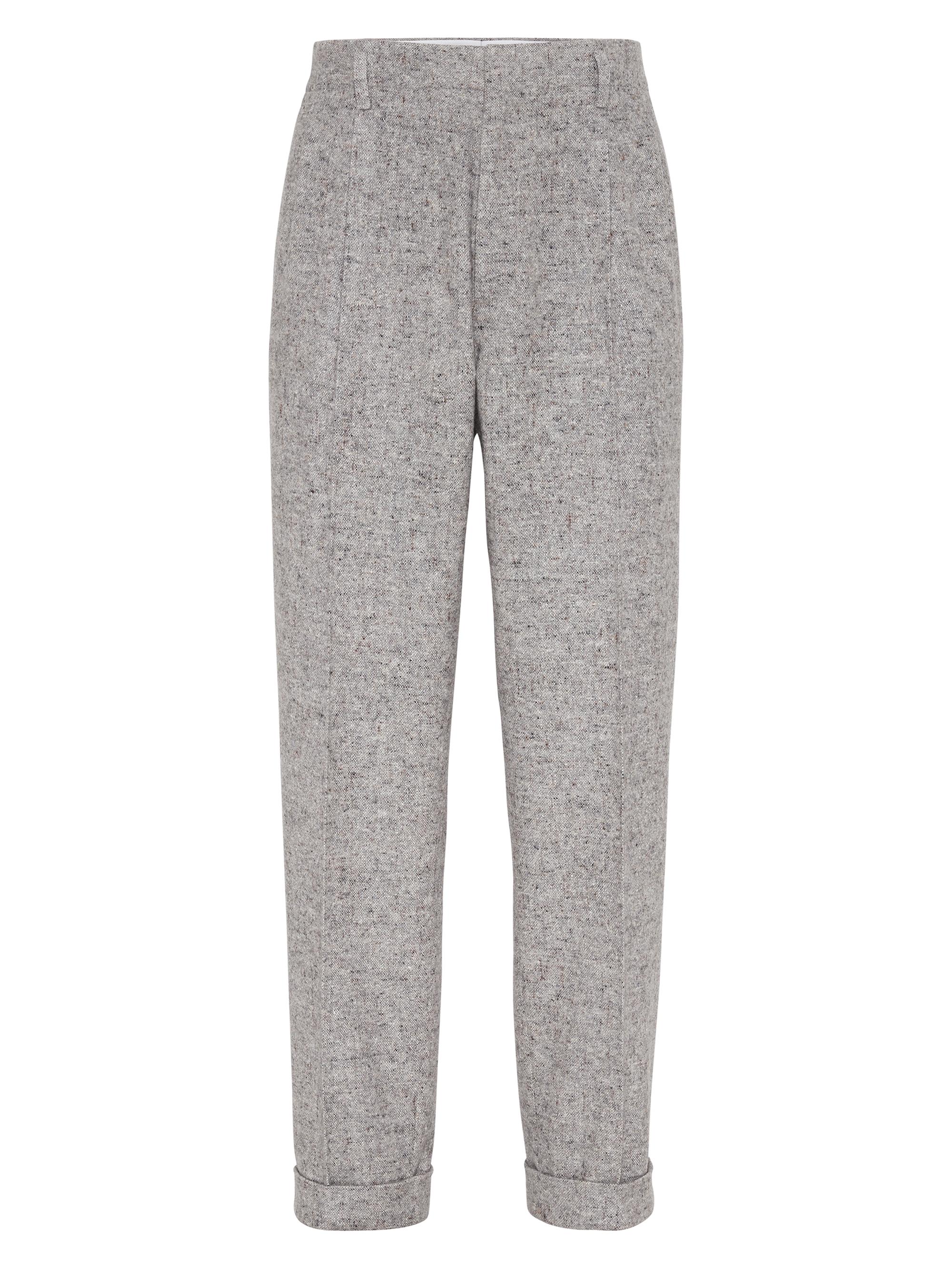 Brunello Cucinelli Men's Virgin Wool and Silk Donegal Relaxed Fit Trousers - Stone Grey