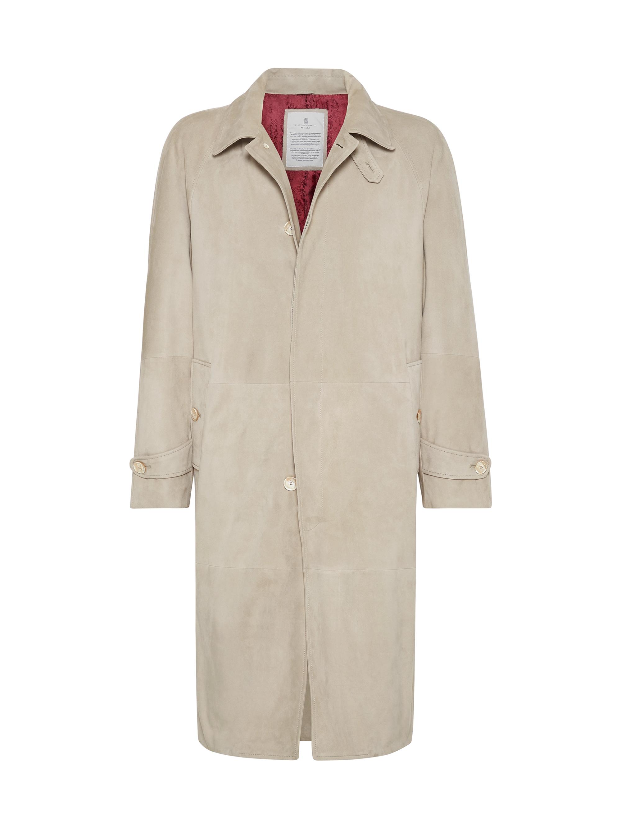 Brunello Cucinelli Men's Suede Overcoat - Stone Grey