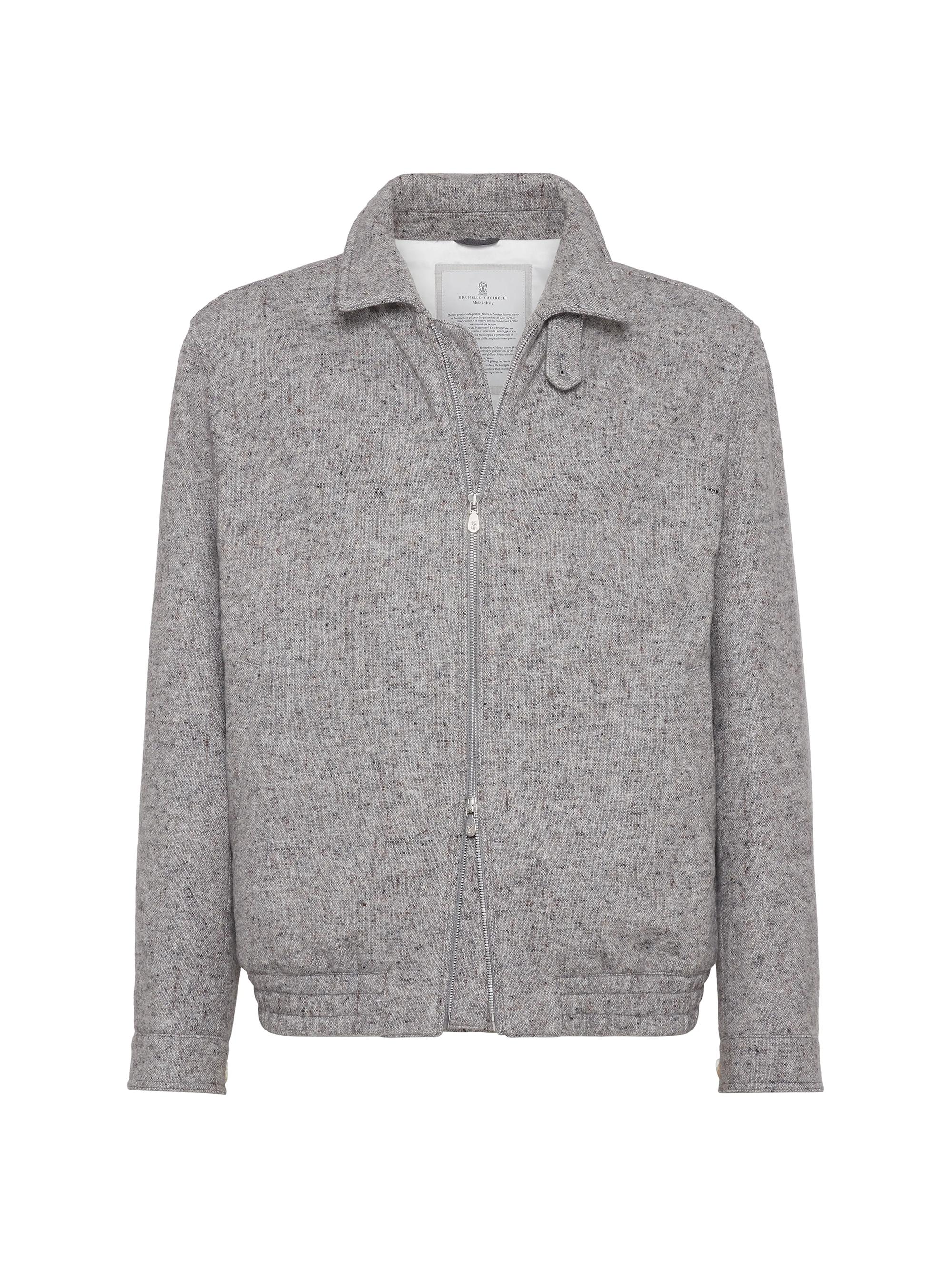 Brunello Cucinelli Men's Virgin Wool and Silk Donegal Bomber Jacket - Stone Grey