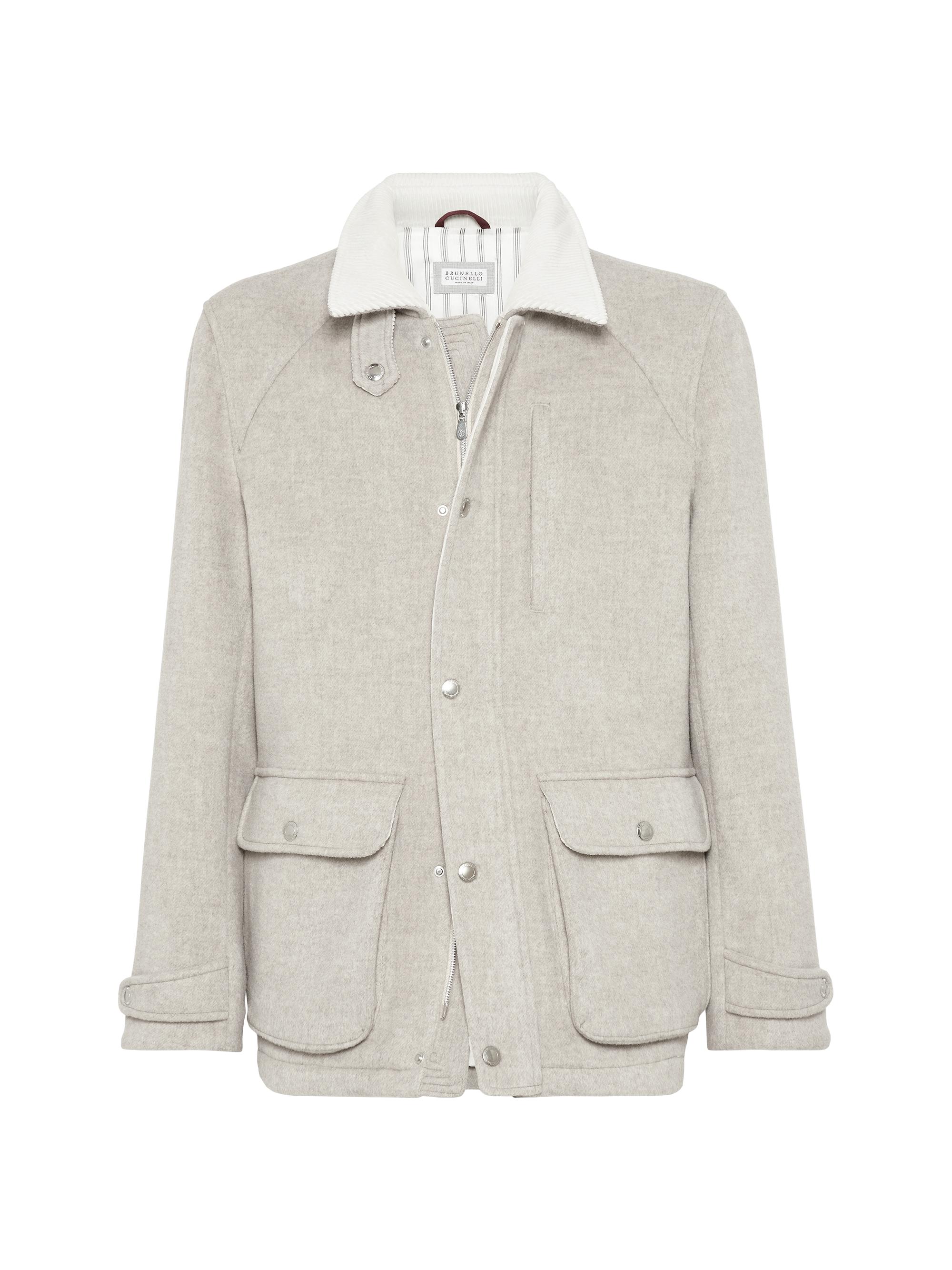 Brunello Cucinelli Men's Virgin Wool and Cashmere Double Cloth Field Jacket - Stone Grey