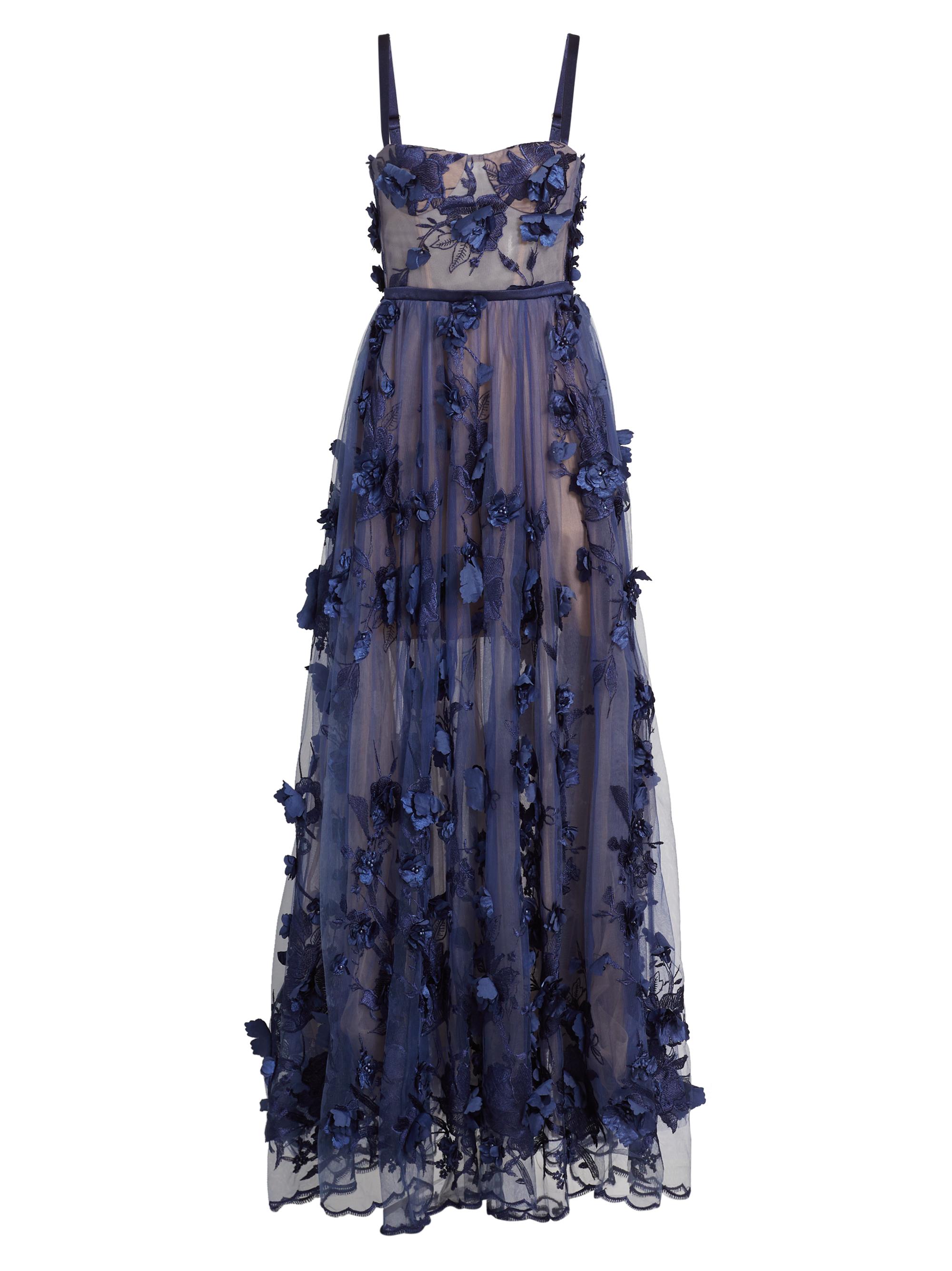 Bronx and Banco Women's Anastasia Floral-Embellished Tulle Gown - Navy - Women's Clothing