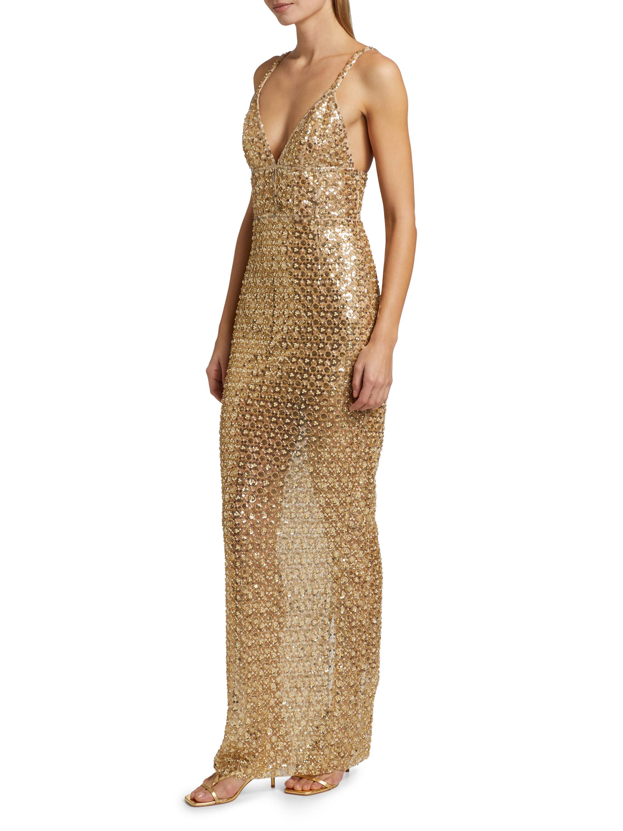 Bronx Banco Allegra Embellished Metallic Sleeveless Gown | Saks Fifth Avenue
