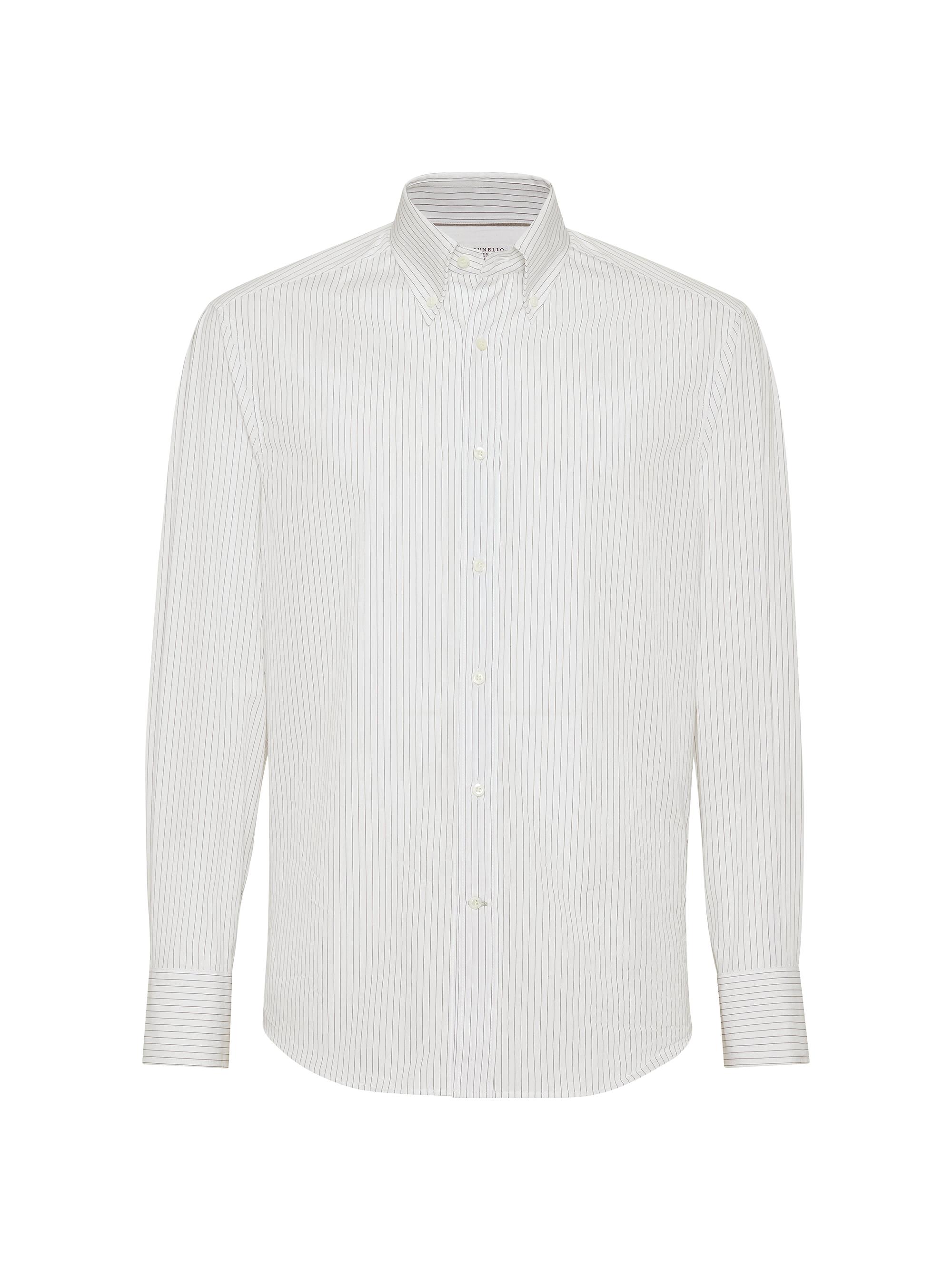 Brunello Cucinelli Men's Pinstripe Slim Fit Shirt with Button Down Collar - White