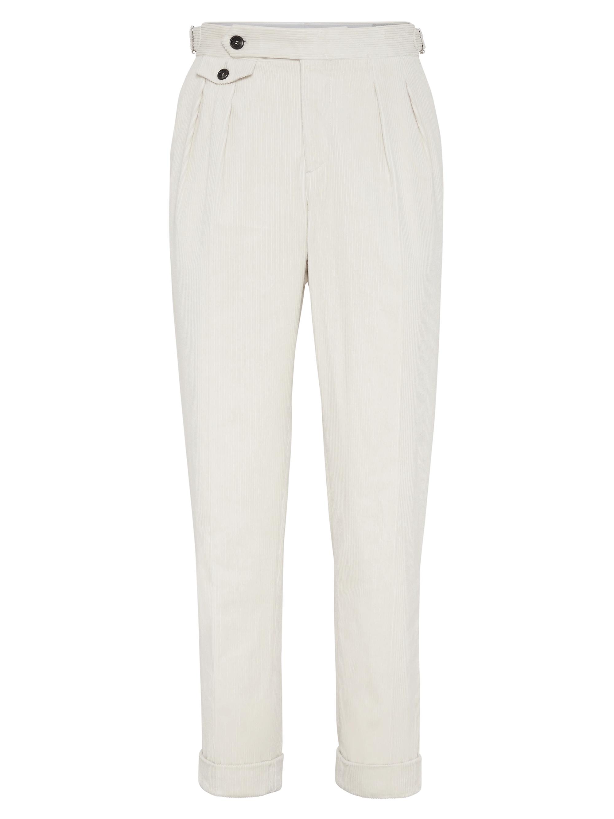 Brunello Cucinelli Men's Comfort Cotton and Cashmere Corduroy Tailor Fit Trousers - Chalk