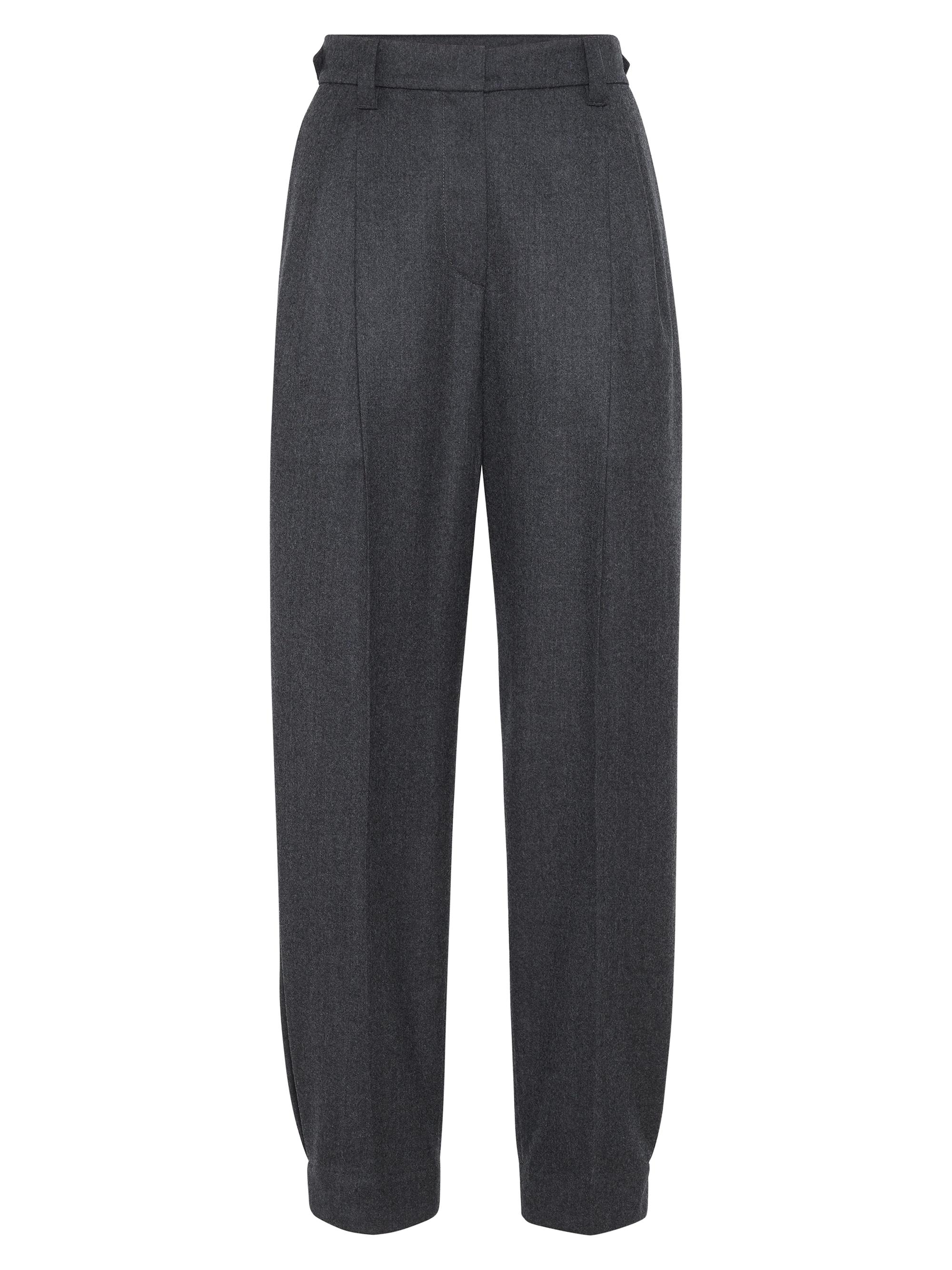 Brunello Cucinelli Women's Virgin Wool Flannel Sartorial Baggy Trousers - Dark Grey