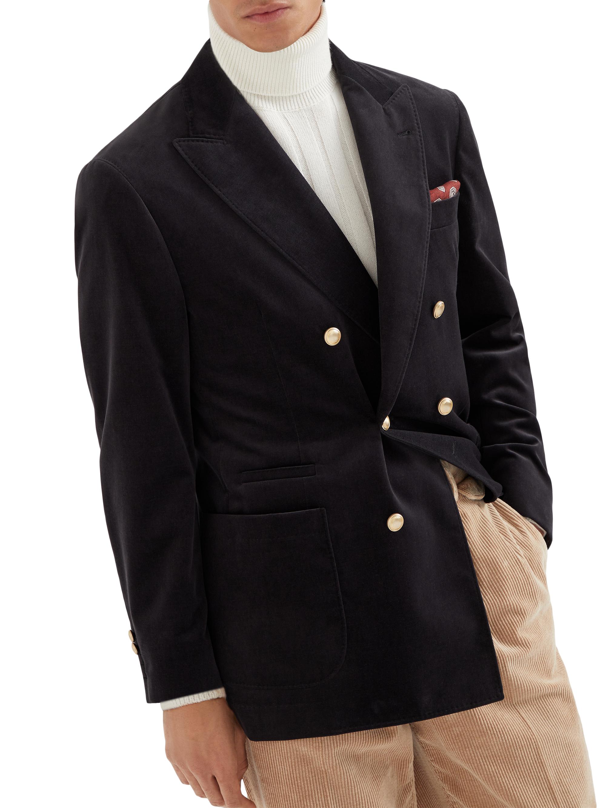Brunello Cucinelli Men's Cotton Velvet One and a Half Breasted Deconstructed Blazer - Anthracite