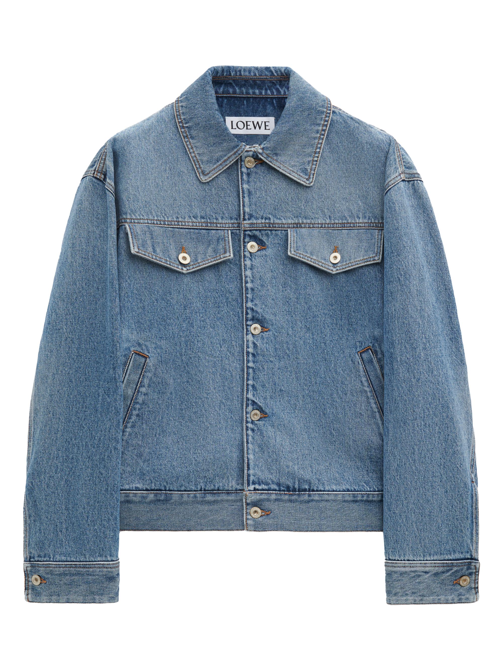 LOEWE Men's Leather Patch Denim Jacket - Blue