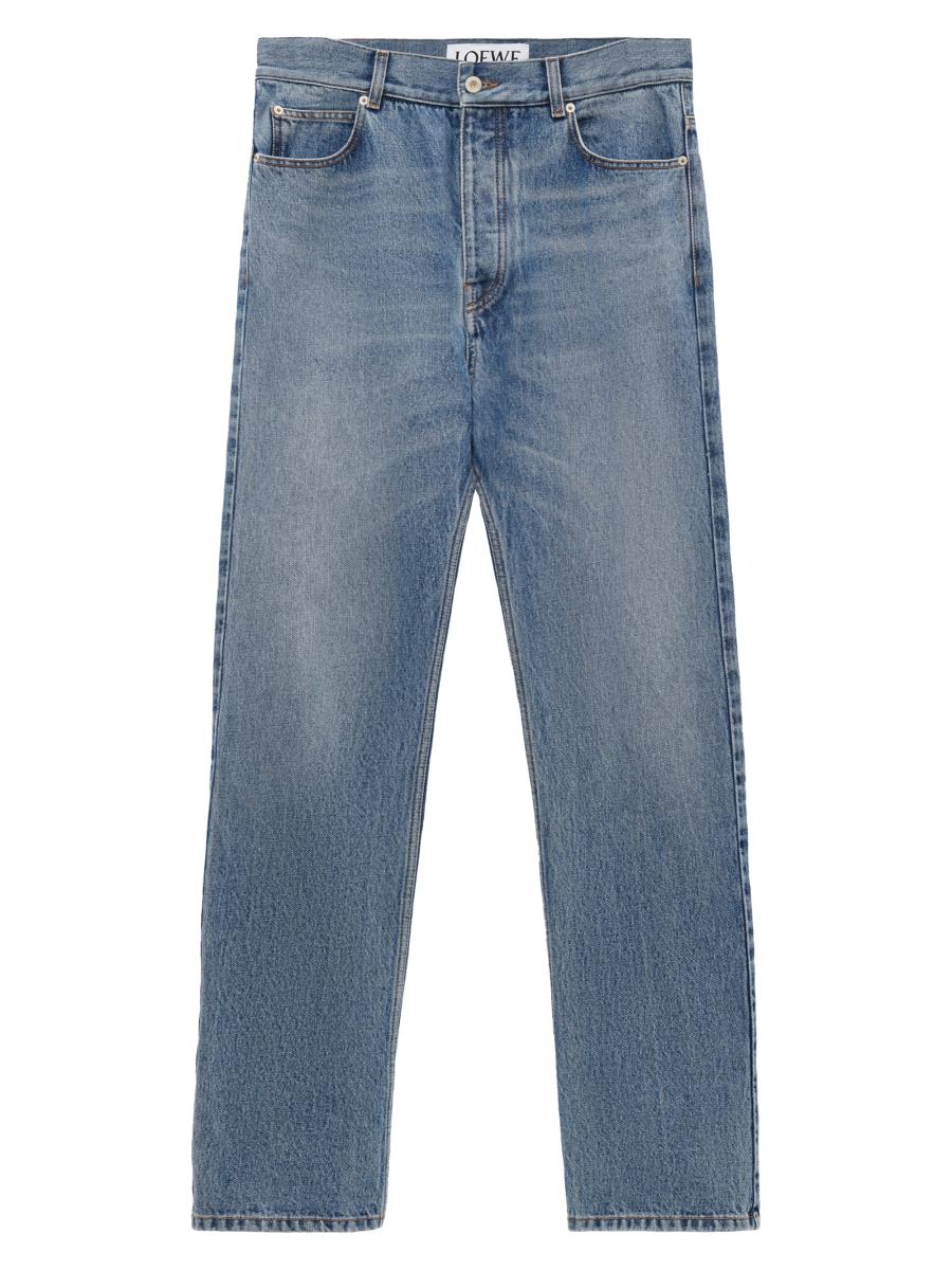 Loewe Men's Leather Patch Straight-leg Jeans In Blue