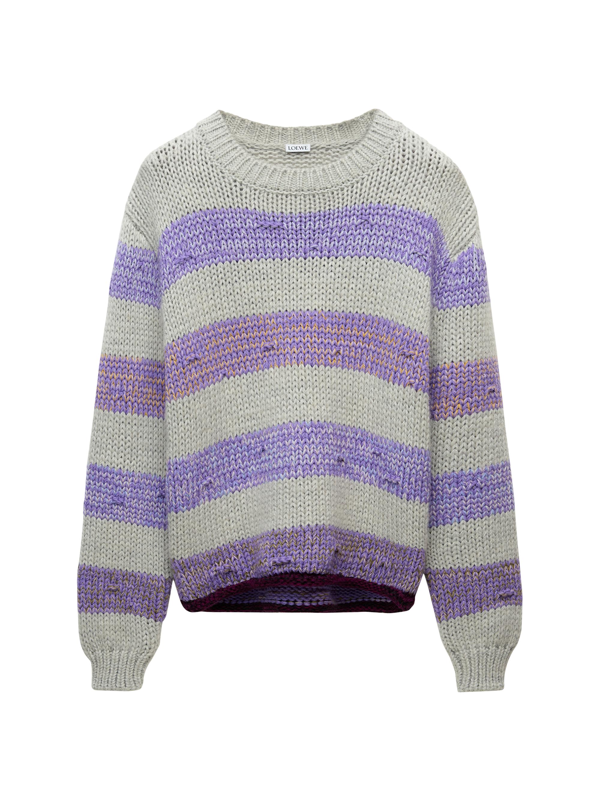 LOEWE Men's Striped Wool-Blend Crewneck Sweater - Grey Purple