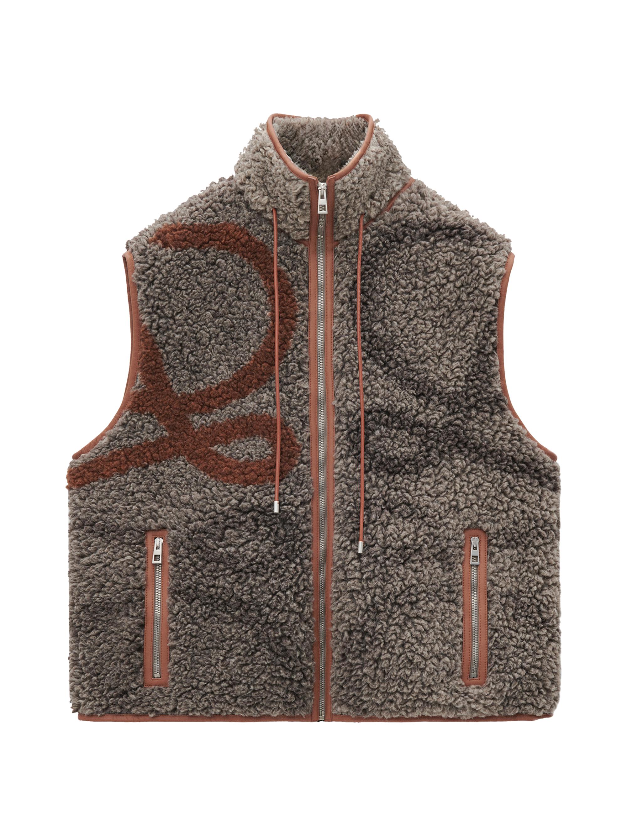 LOEWE Men's Anagram Logo Sherpa Vest - Beige Khaki Green