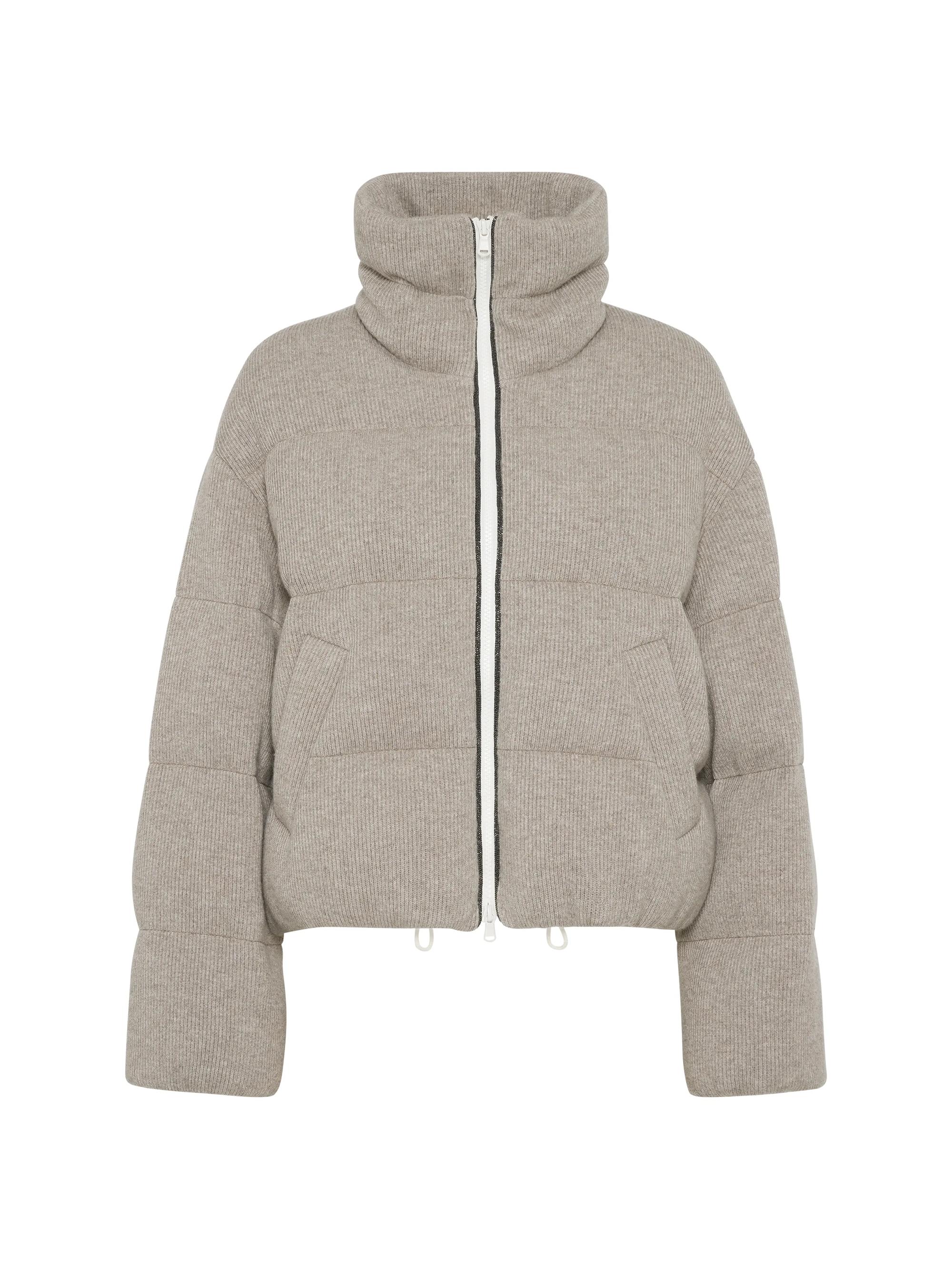 Brunello Cucinelli Women's Cashmere English Rib Knit Down Jacket - Cool Beige