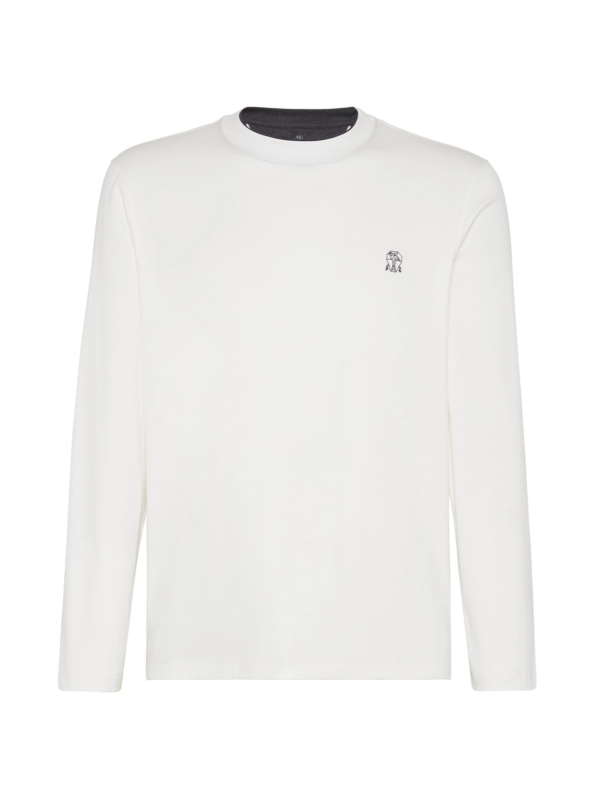 Brunello Cucinelli Men's Cotton Jersey Long Sleeve Crewneck T Shirt - Off White