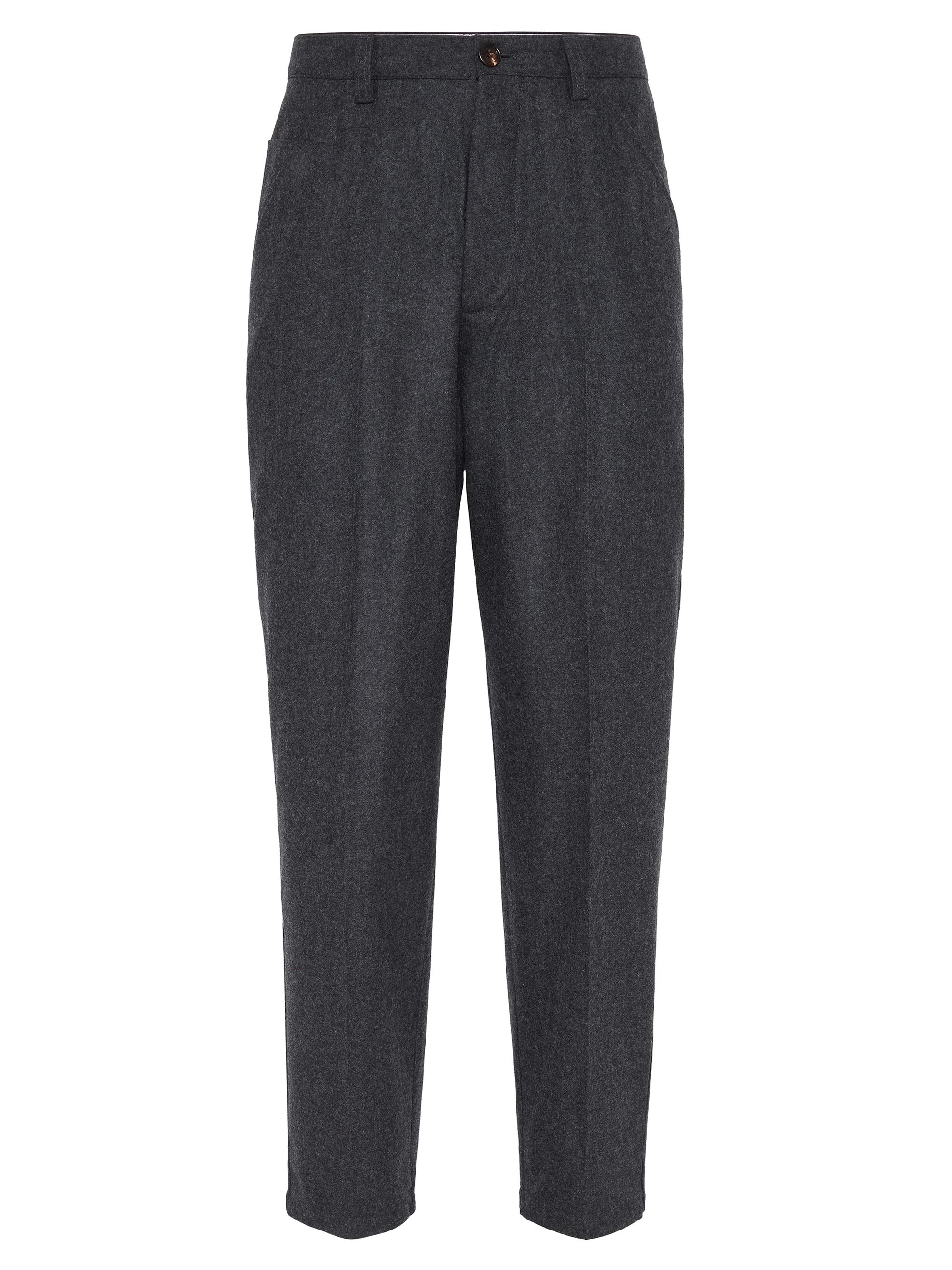 Brunello Cucinelli Men's Virgin Wool Flannel Leisure Fit Trousers - Anthracite