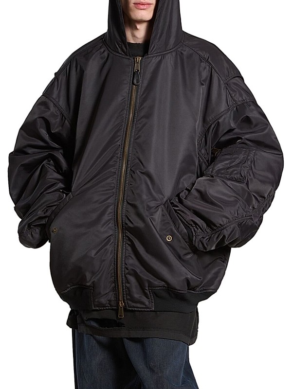 Shop Balenciaga Tape Type Light Hooded Bomber Jacket | Saks Shop Balenciaga Tape Type Light Hooded Bomber Jacket | Saks