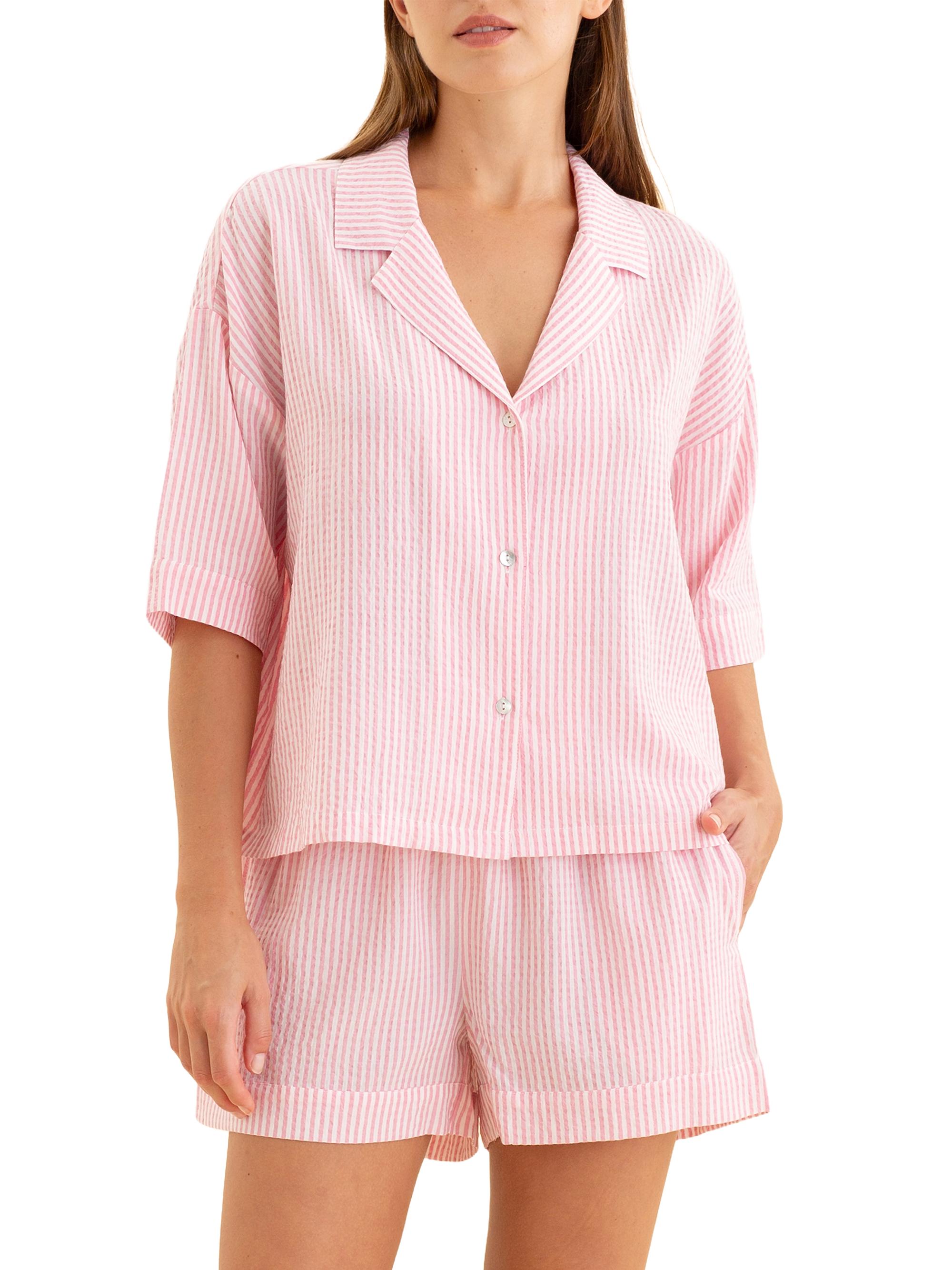 Papinelle Women's Sabine Seersucker Stripe Boxer Pajamas - Wild Rose