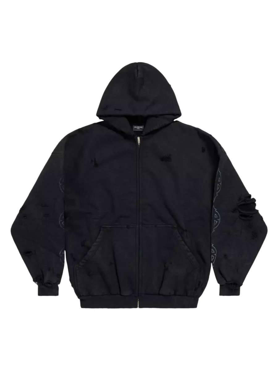 Shop Balenciaga Paris Moon Outerwear Zip-Up Oversized Hoodie Shop Balenciaga Paris Moon Outerwear Zip-Up Oversized Hoodie