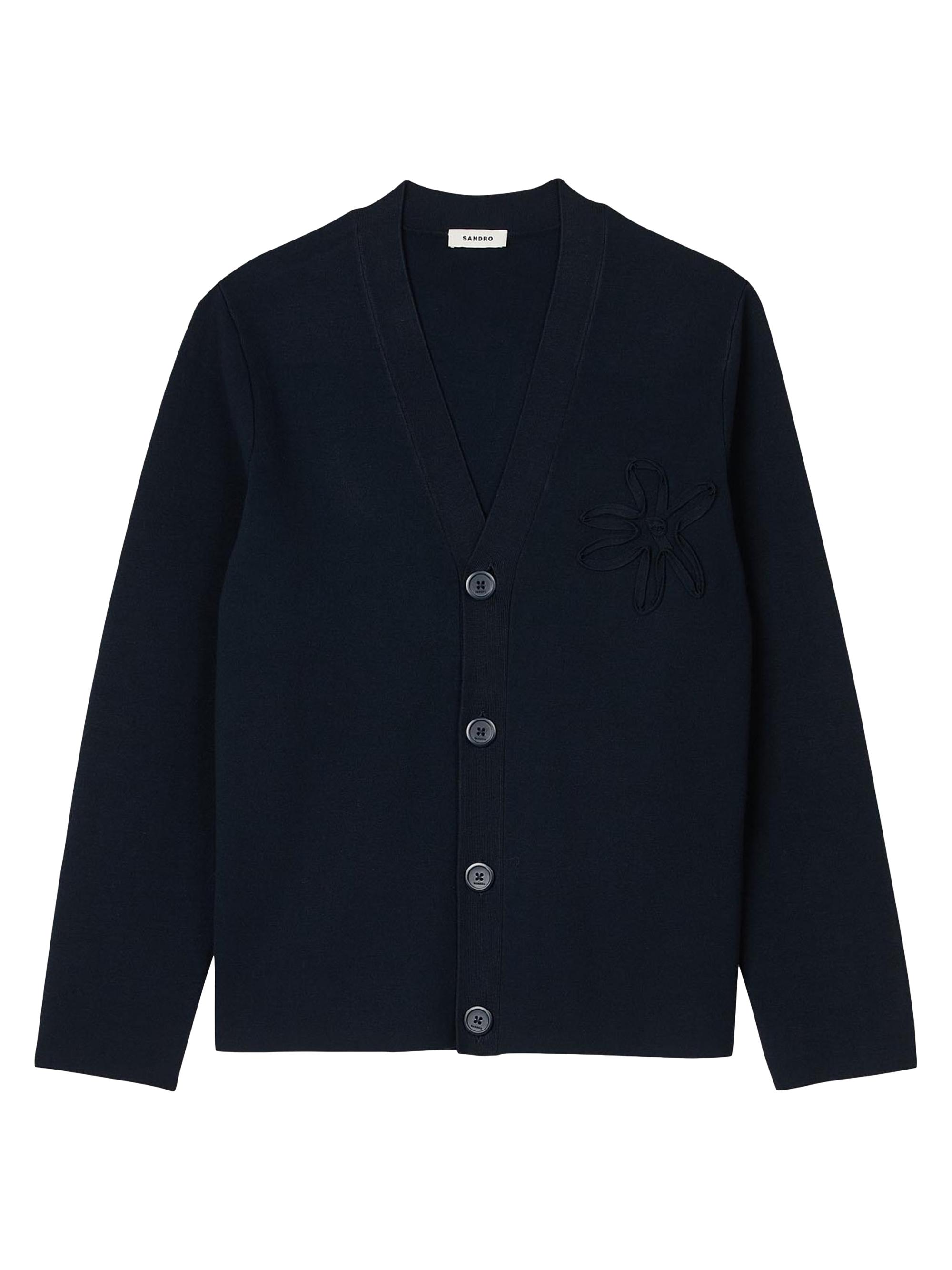 Sandro Men's Cardigan with Flower Detail - Blue Prusse
