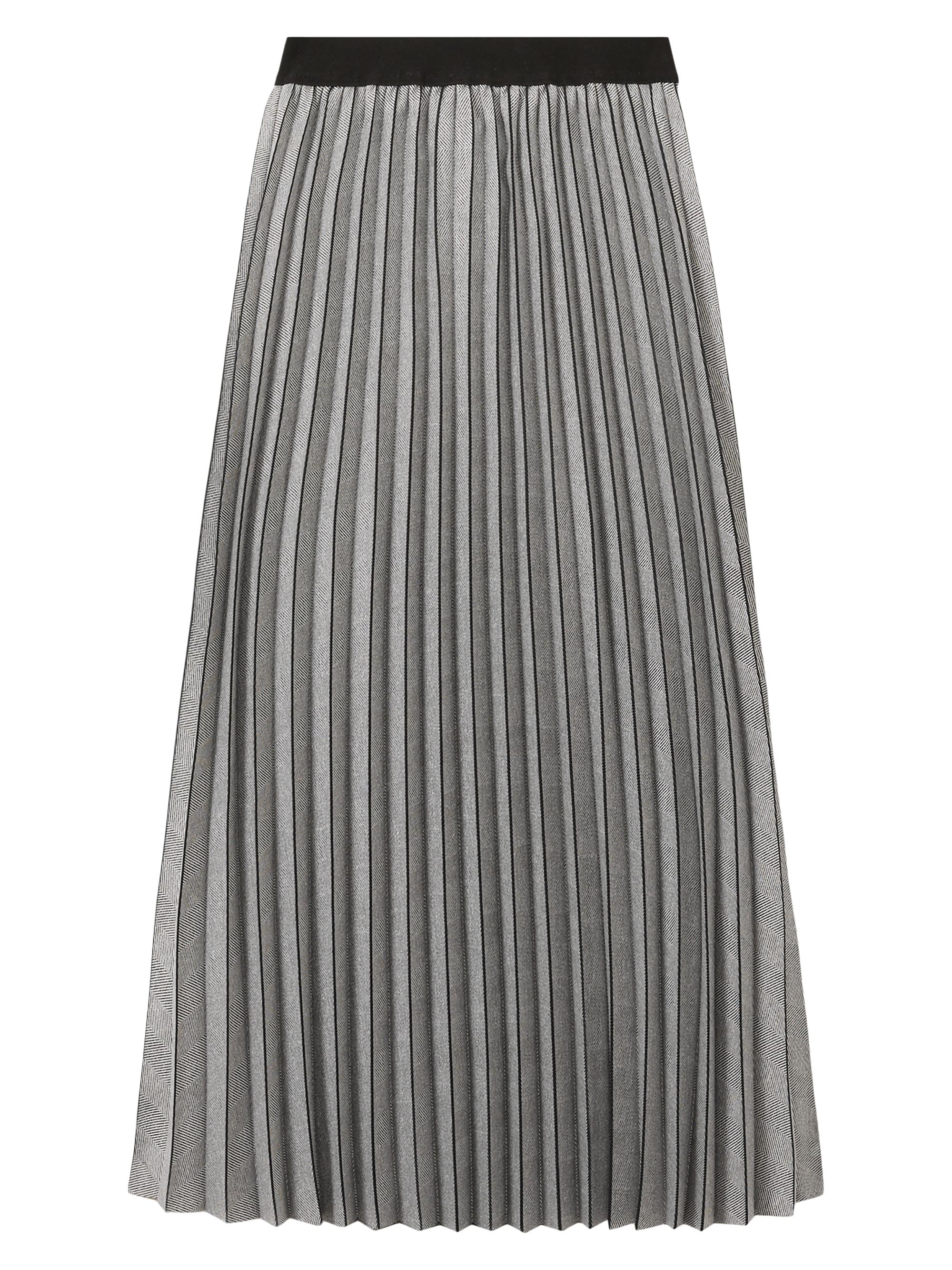Reiss Women's Nova Checked Pleat Midi-Skirt - Grey