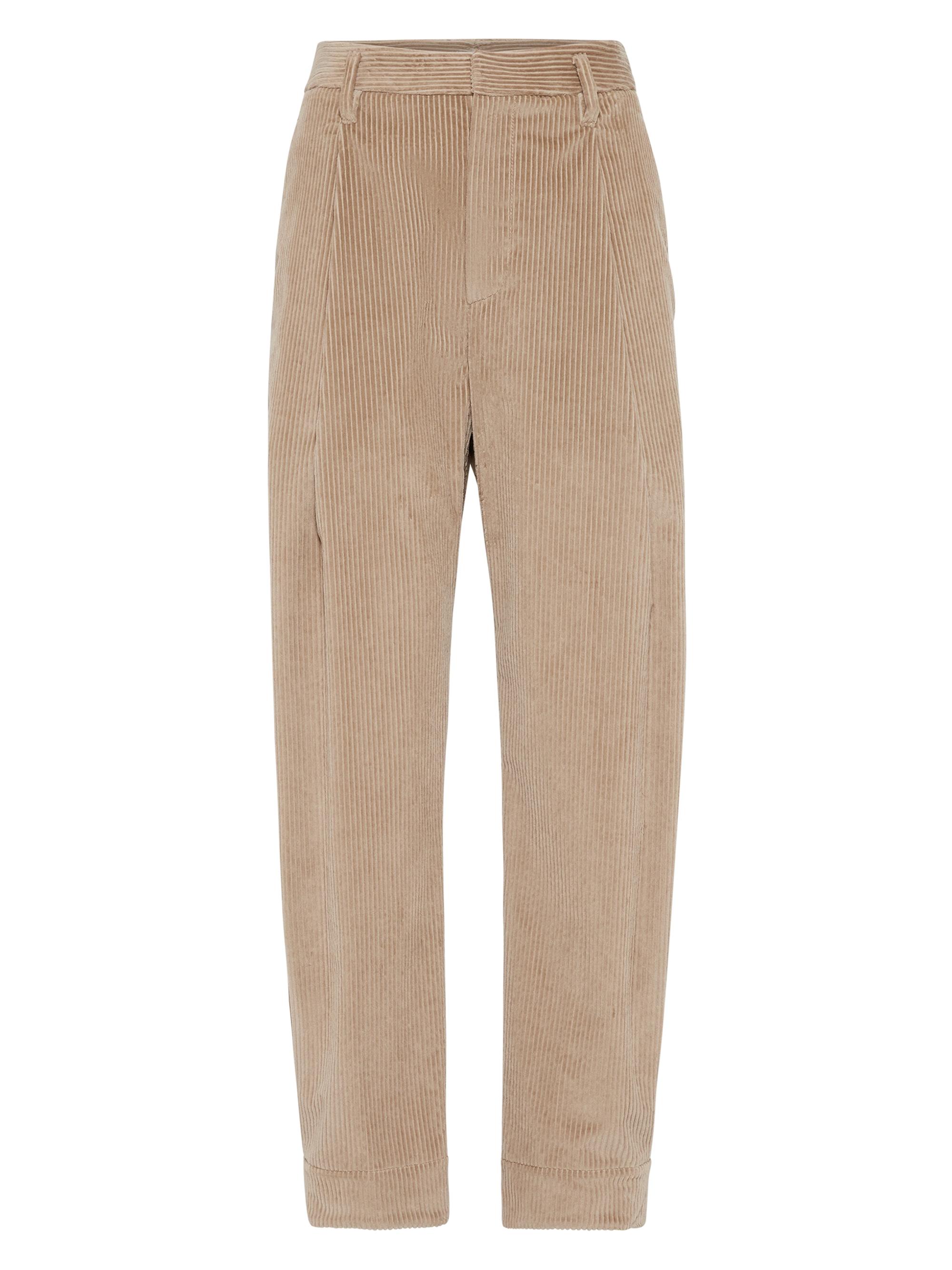 Brunello Cucinelli Women's Cotton Corduroy Baggy Sartorial Trousers - Taupe