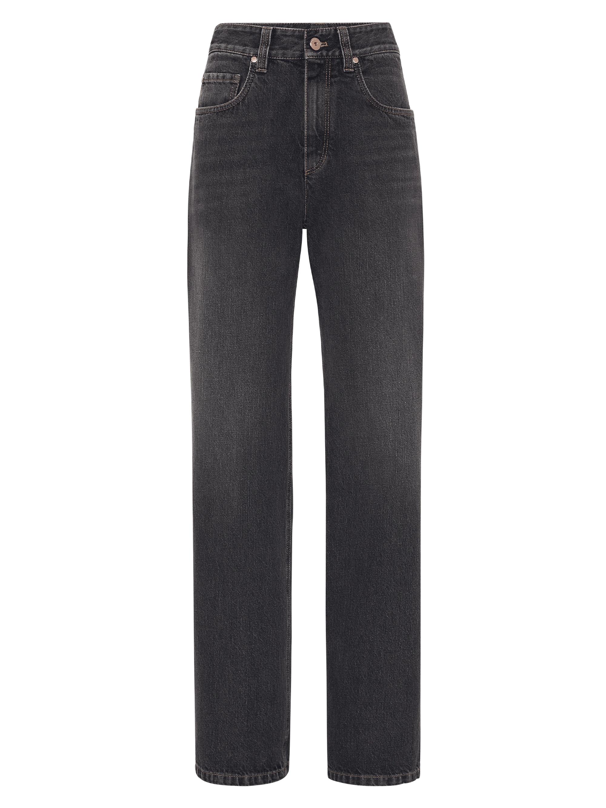 Brunello Cucinelli Women's Authentic Denim Loose Jeans with Shiny Tab - Anthracite