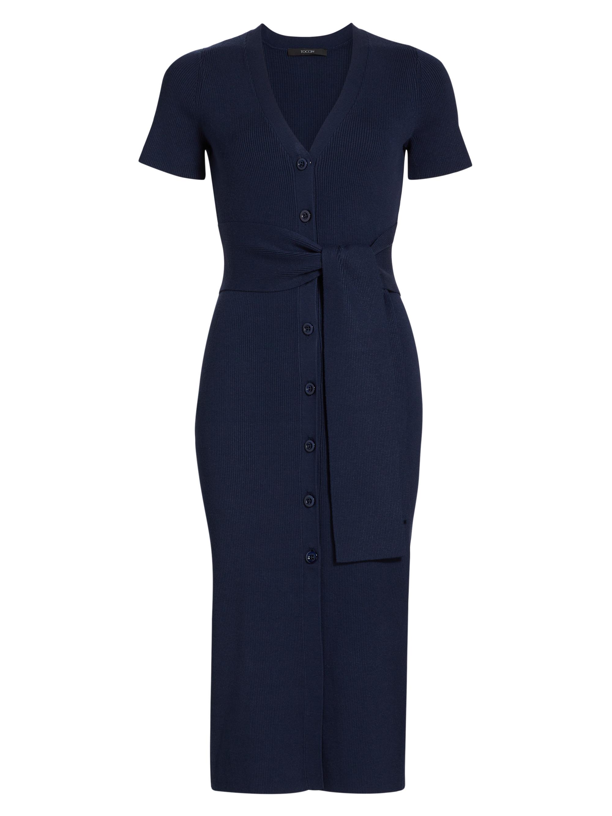 Toccin Women's Agnes Short-Sleeve Cardi Midi-Dress - Navy