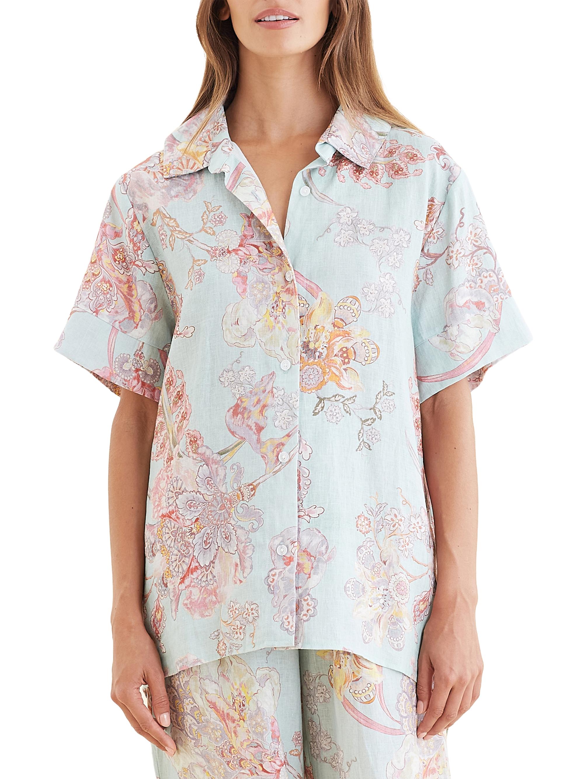 Papinelle Women's Coco Resort Floral Linen Pajama Shirt - Eggshell