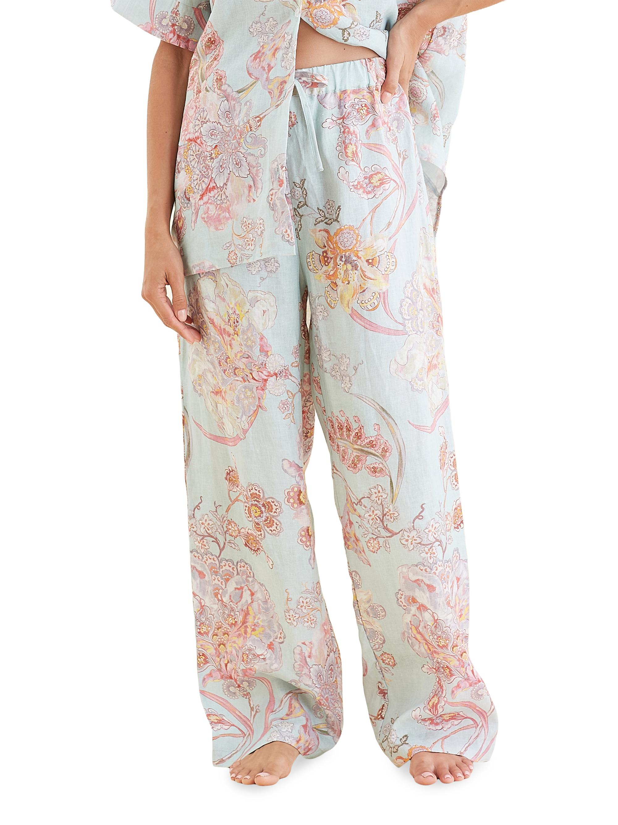 Papinelle Women's Coco Resort Floral Linen Wide-Leg Pants - Eggshell
