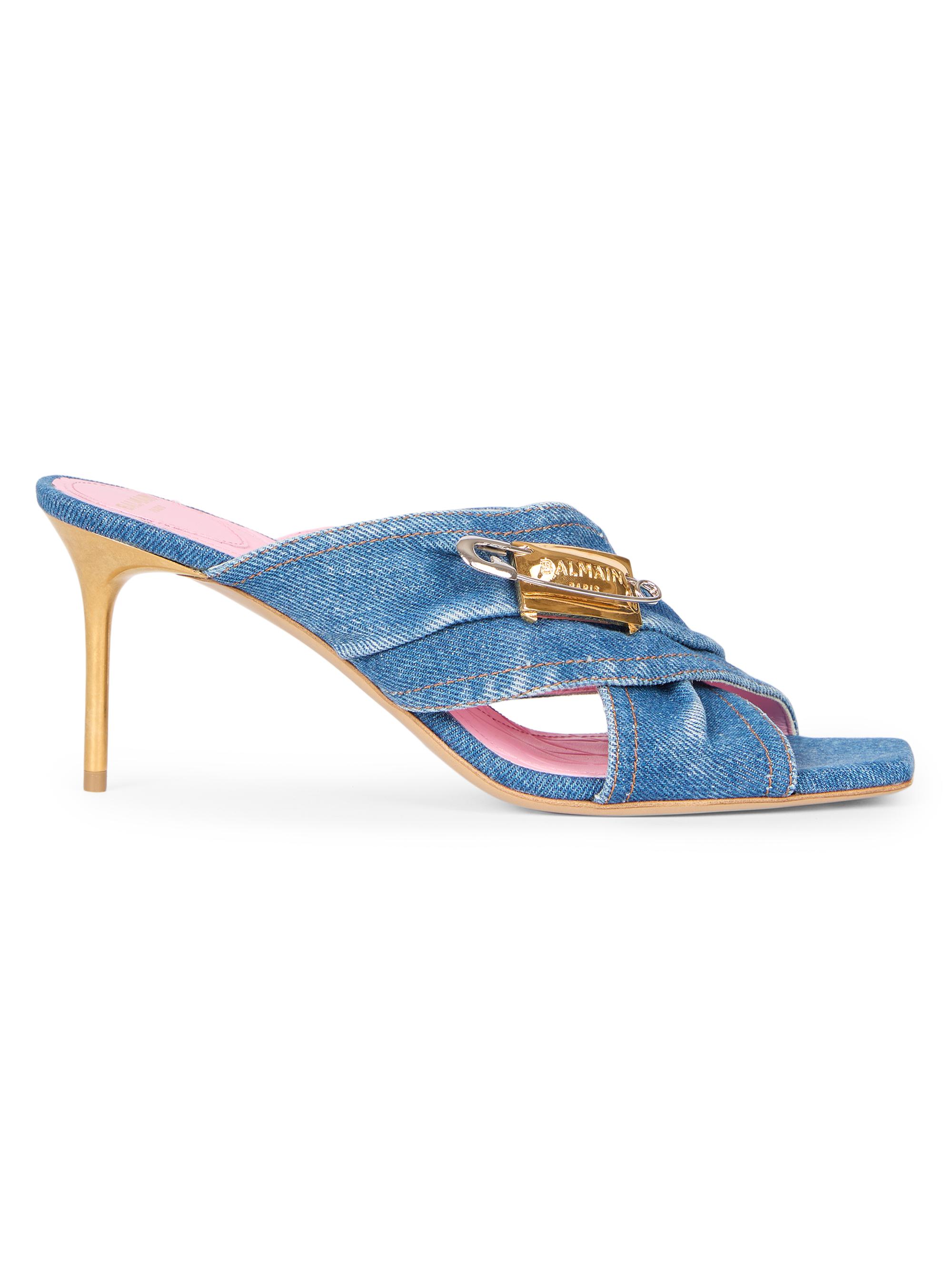 Balmain Women's 75MM Safety Pin-Accented Denim Sandals - Bleu Jean
