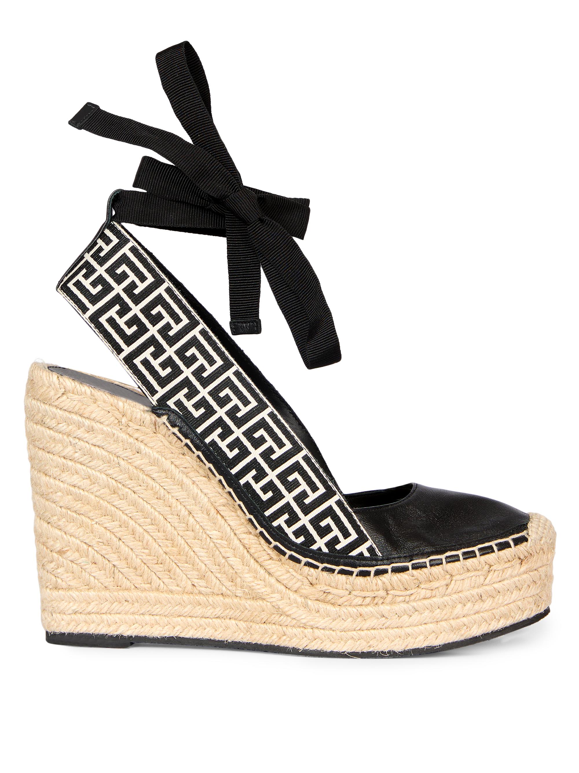 Balmain Women's 95MM Monogrammed Jacquard Espadrille Wedge Sandals -  Noir