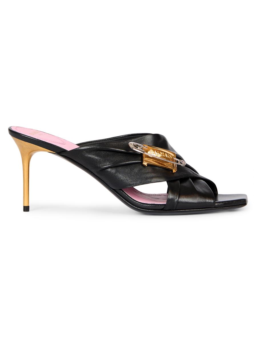 【関税＆送料込み】Balmain Safety Sandals Balmain 75MM Safety Pin-Embellished Leather Sandals | Saks